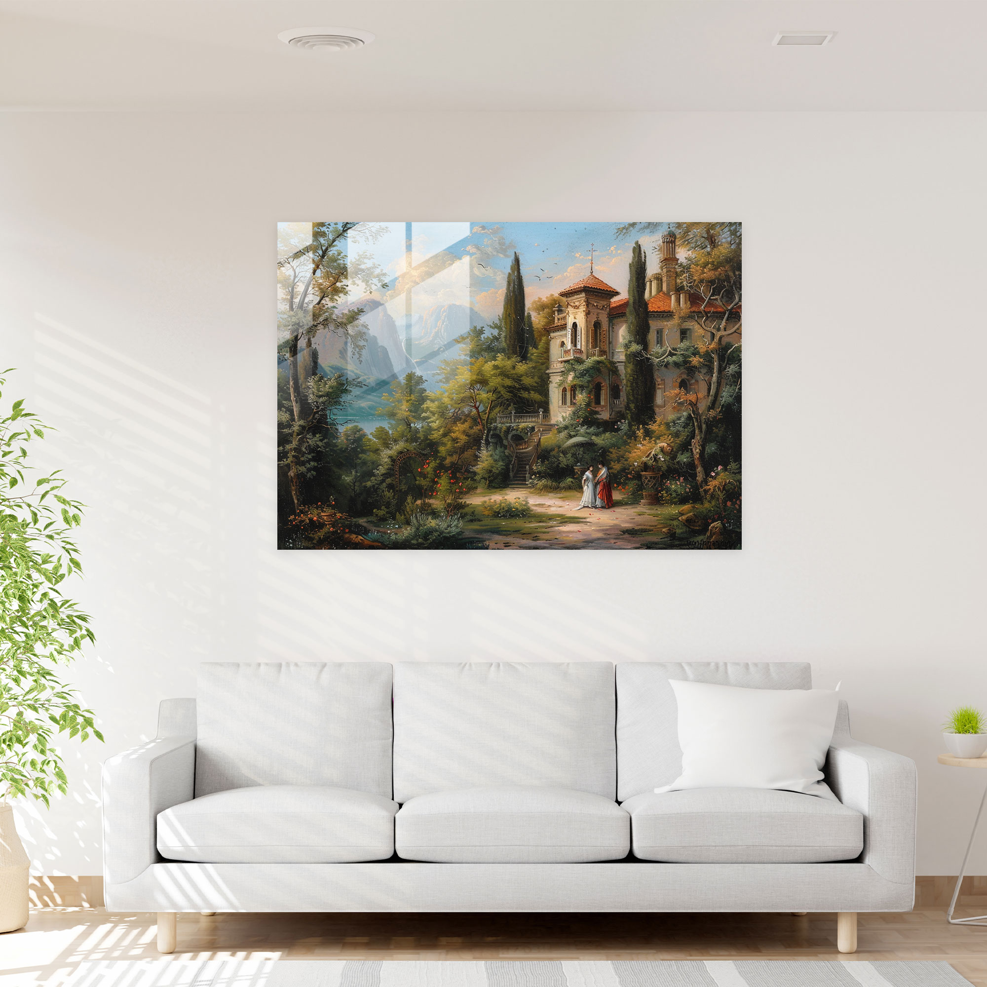 Romantik Rococo Cam Tablo Aşıklar Bahçesi - Rococo Tarzı Tablo Ev Dekorasyonu Bahçe