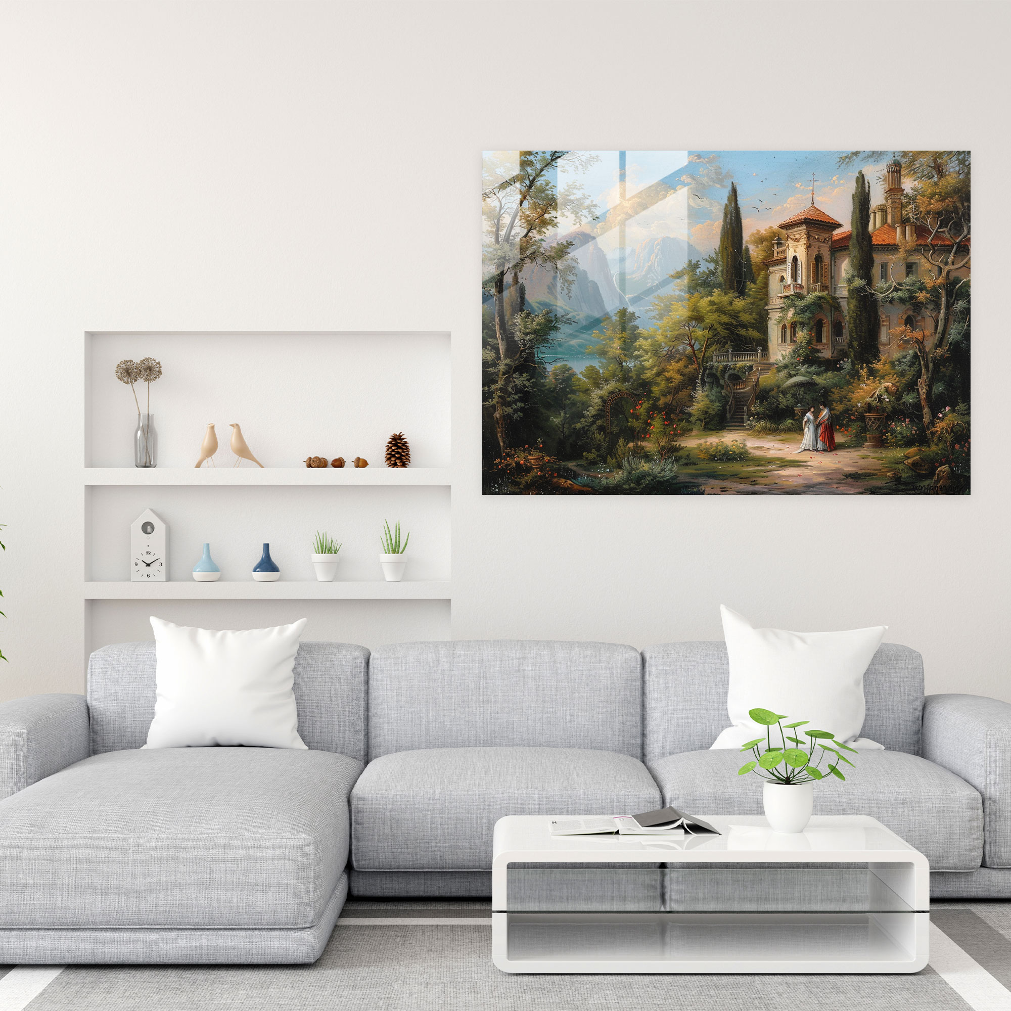 Romantik Rococo Cam Tablo Aşıklar Bahçesi - Rococo Tarzı Tablo Ev Dekorasyonu Bahçe