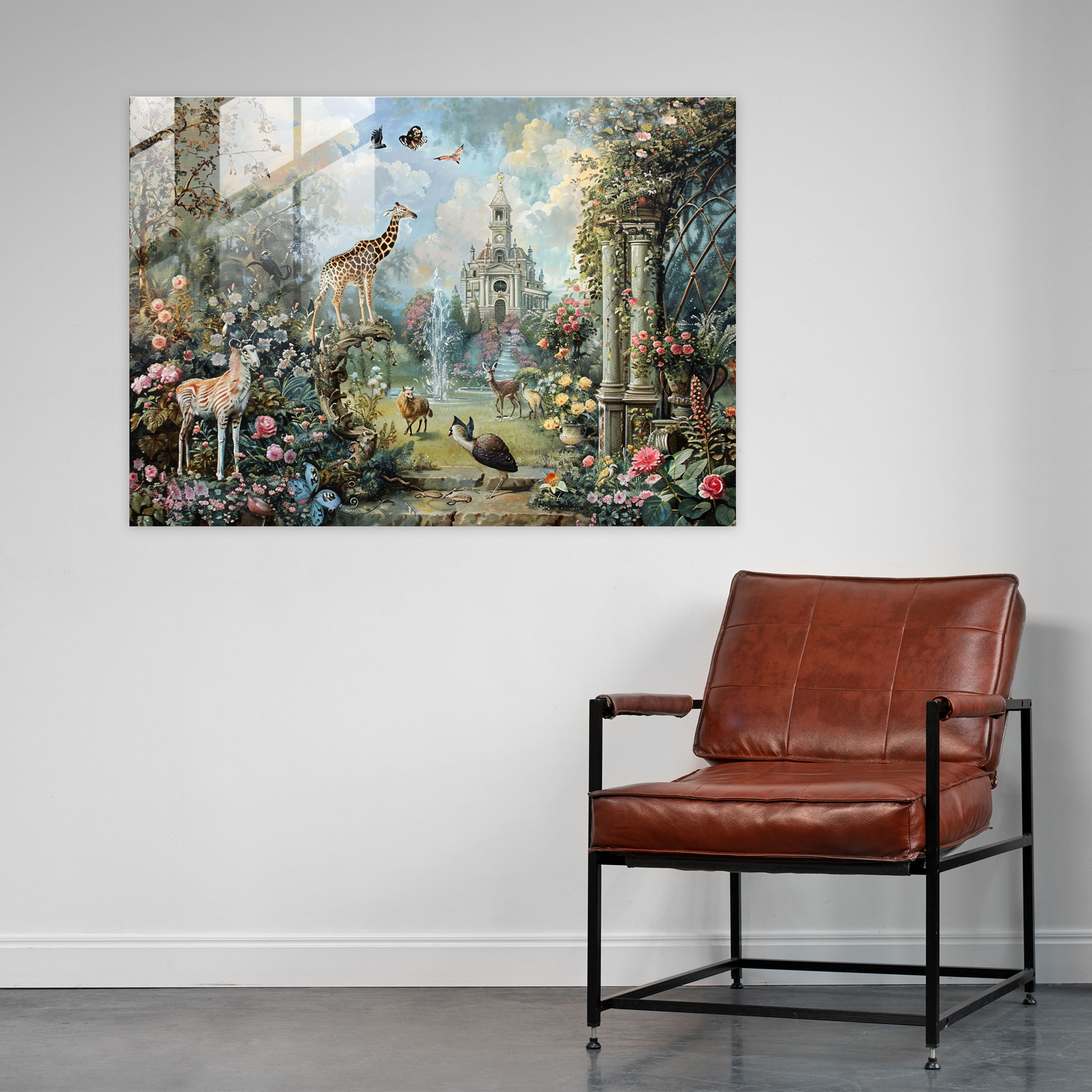 Oyuncu Rococo Cam Sanatı Capcanlı Bahçe Manzarası - Rococo Stil Tablo Cam Sanat Duvar Dekorasyonu