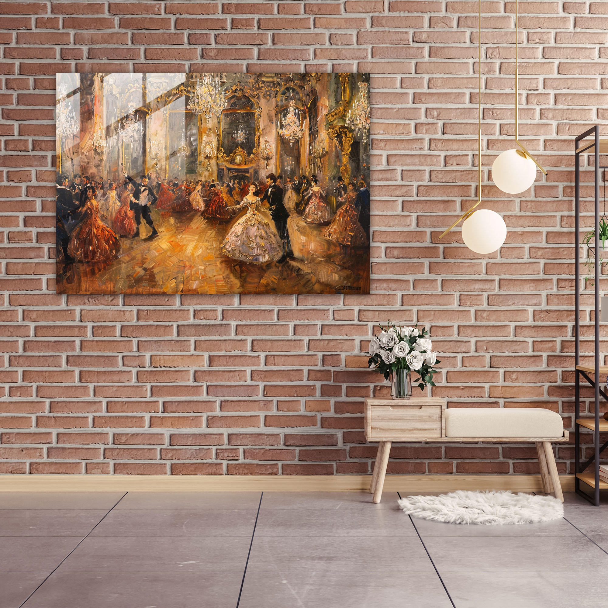 Rokoko Tarzı Resim Cam Tablosu - Rokoko Tarzı Resim Modern Sanat Cam Duvar Sanatı