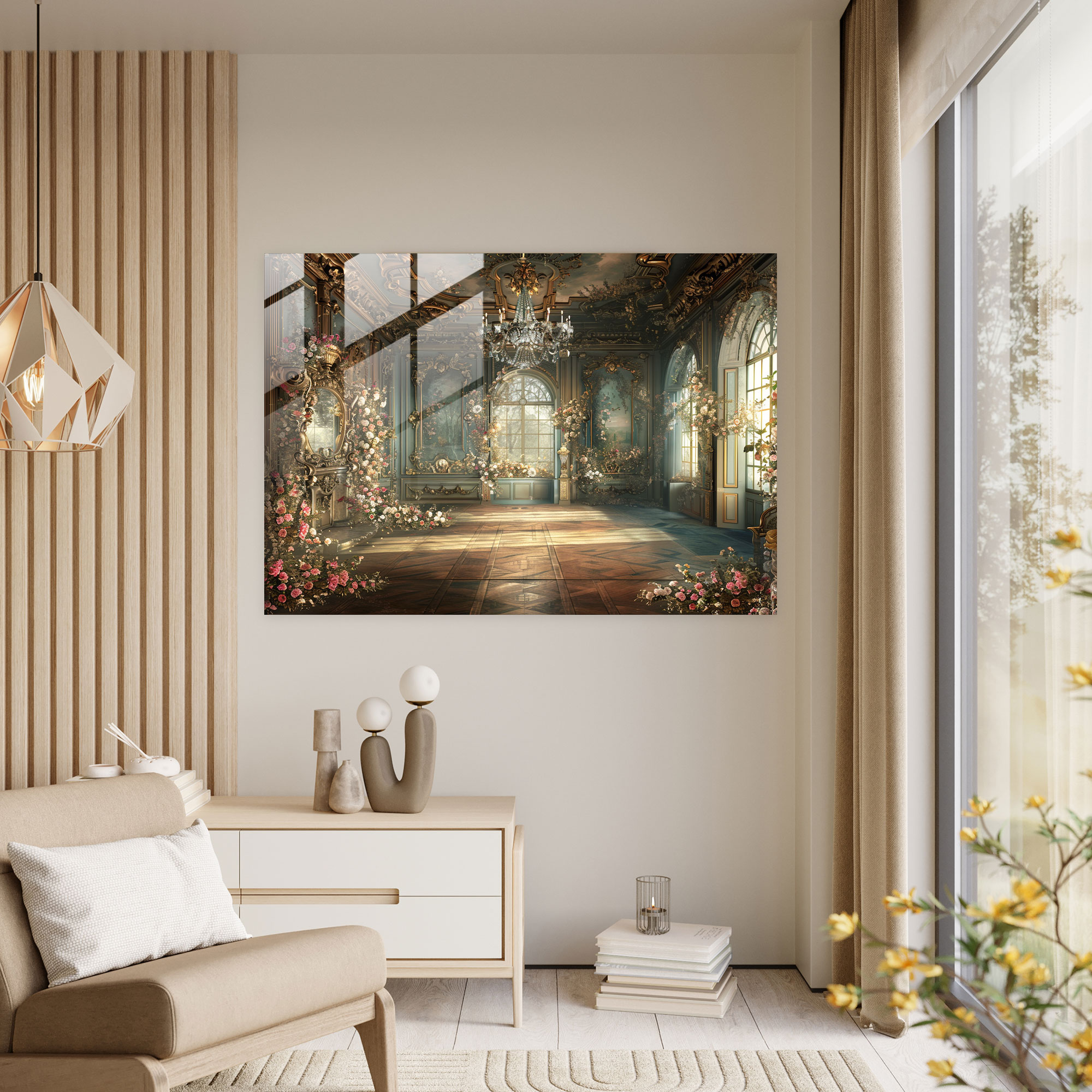 Rokoko Tarzı Boyama Cam Tablo - Rokoko tarzı boyama modern sanat cam sanat duvar dekorasyonu