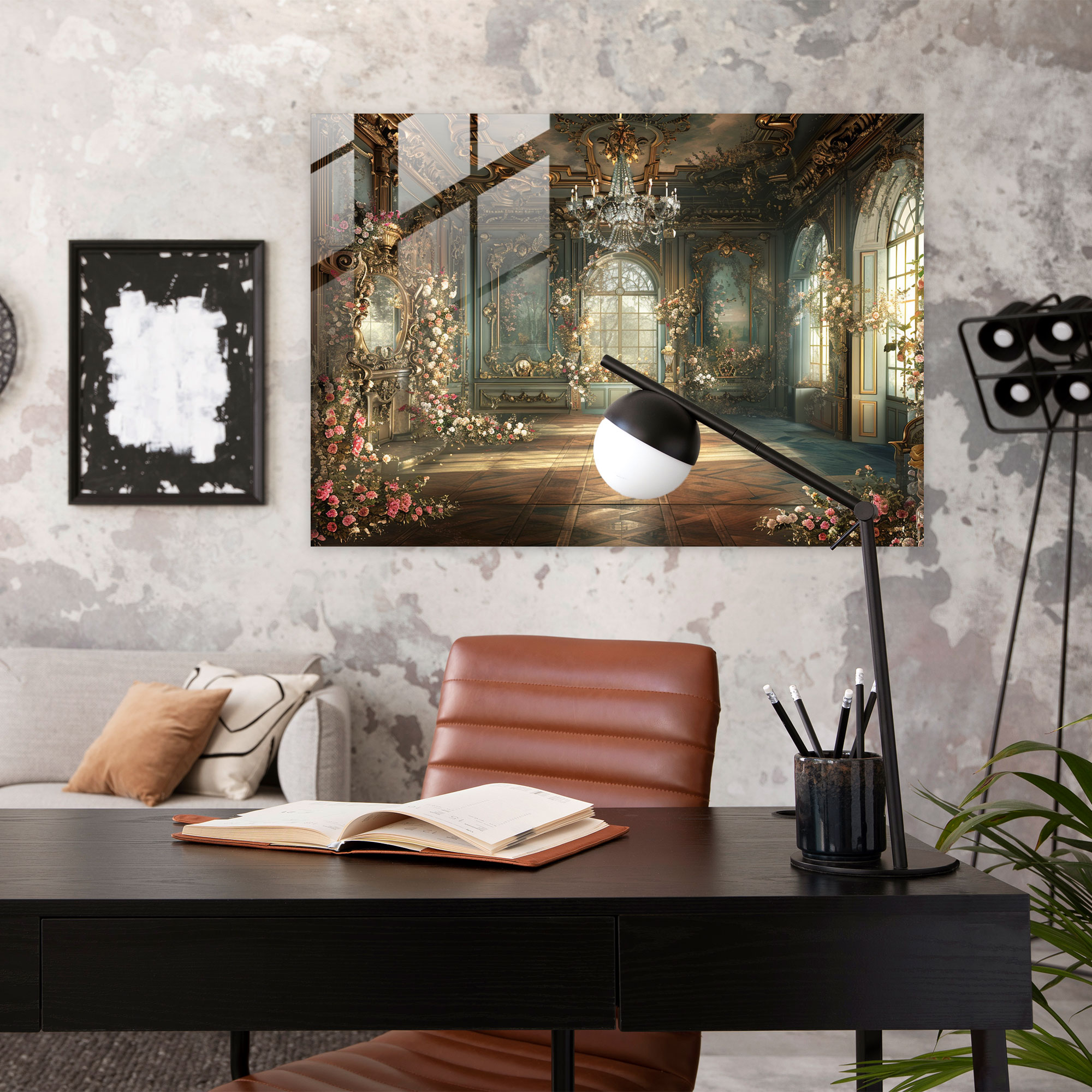 Rokoko Tarzı Boyama Cam Tablo - Rokoko tarzı boyama modern sanat cam sanat duvar dekorasyonu