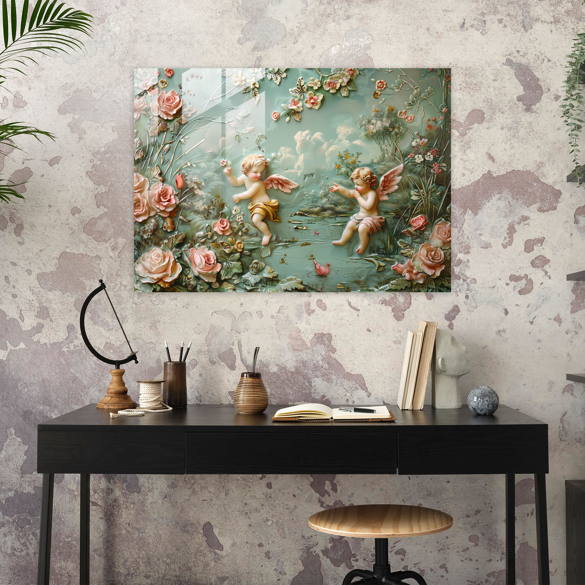 Rokoko Tarzı Tablo Cam Duvar Sanatı - Rokoko Tarzı Tablo Cam Sanatı Ev Dekorasyonu Modern Sanat