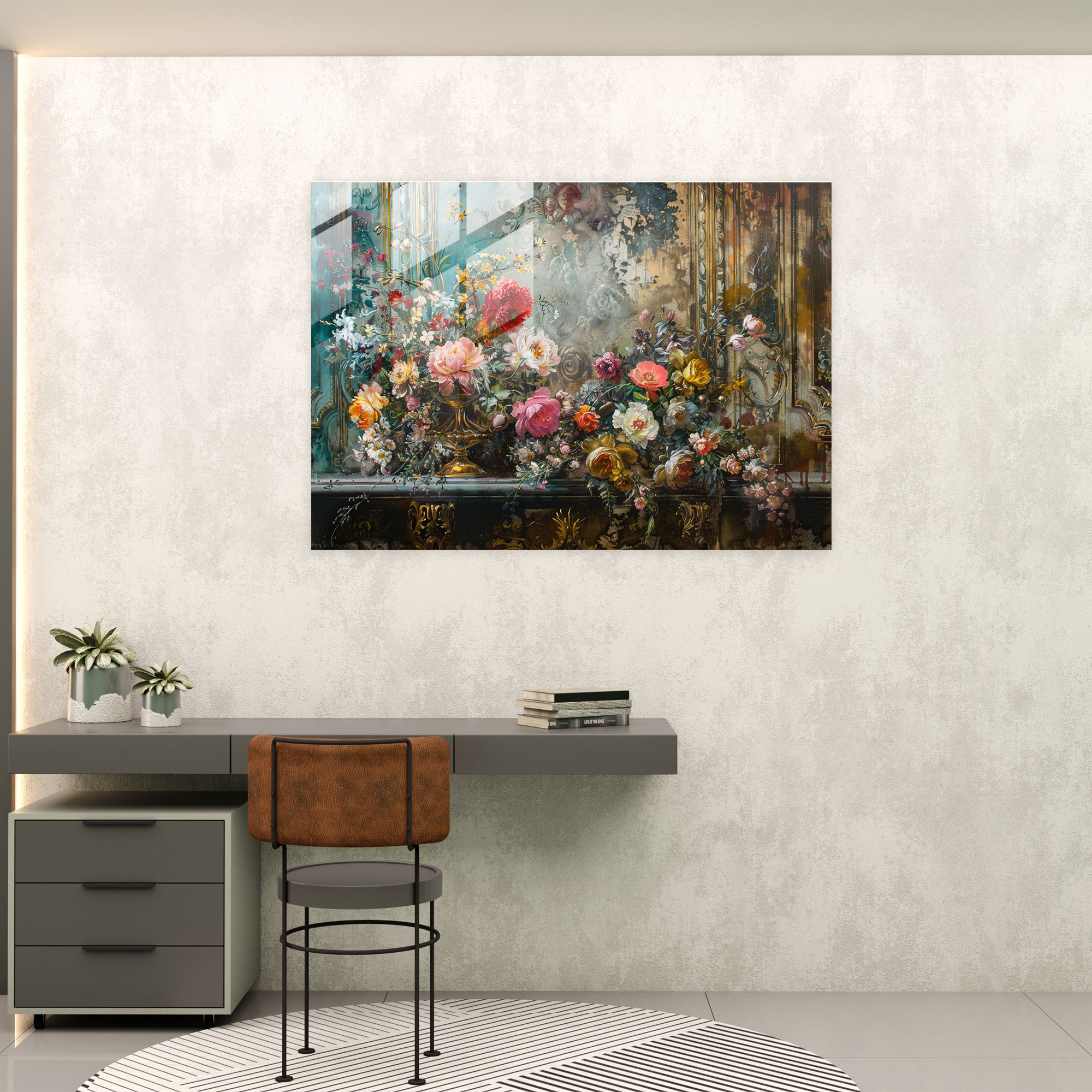 Rokoko Tarzı Resim Cam Tablo - Modern Sanat Cam Sanat