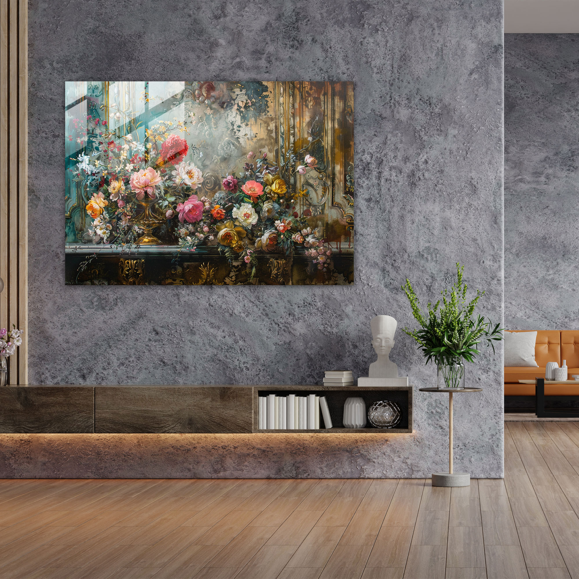 Rokoko Tarzı Resim Cam Tablo - Modern Sanat Cam Sanat