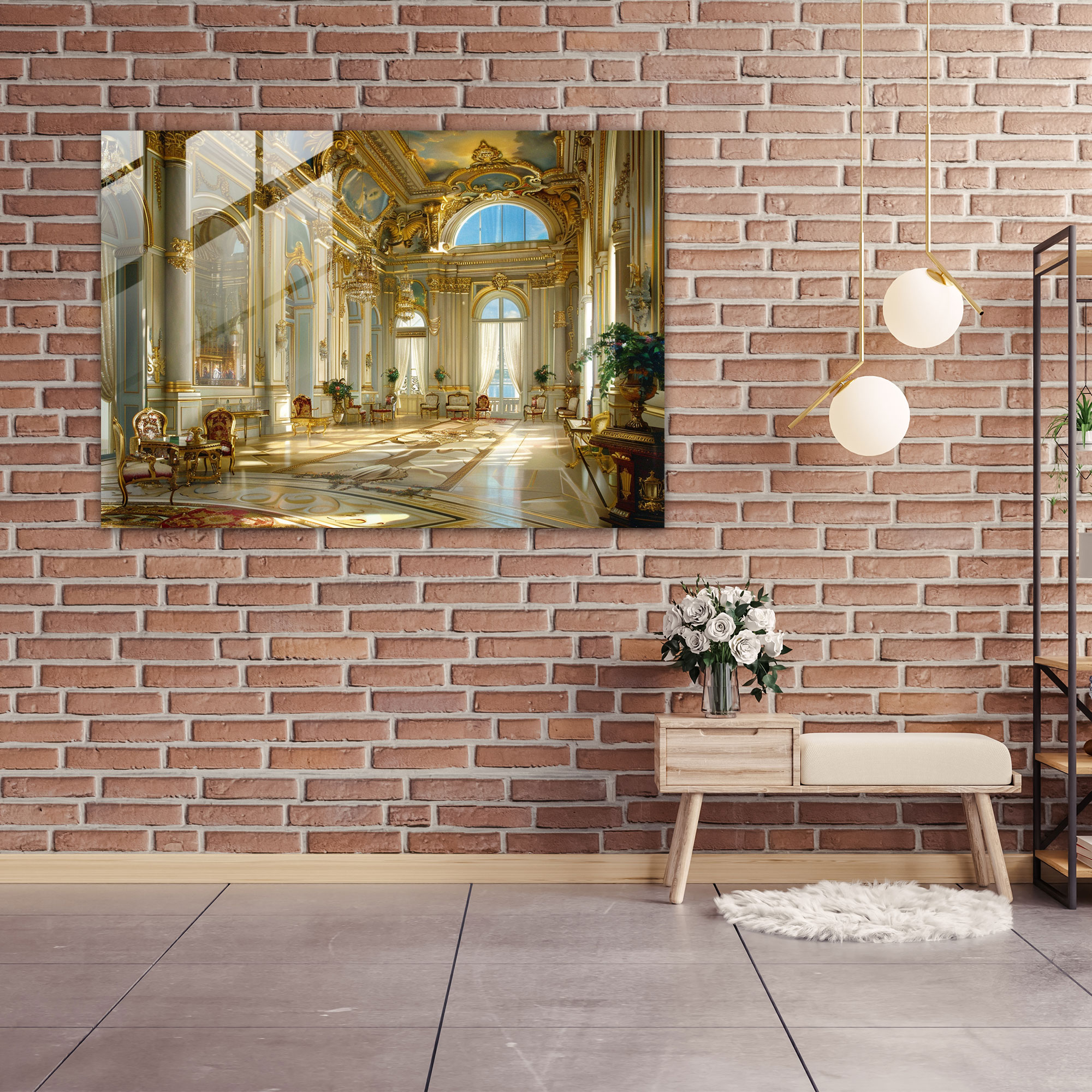 Rokoko Tarzı Resim Duvar Dekorasyonu - Rokoko Tarzı Resim Modern Sanat Cam Tablo