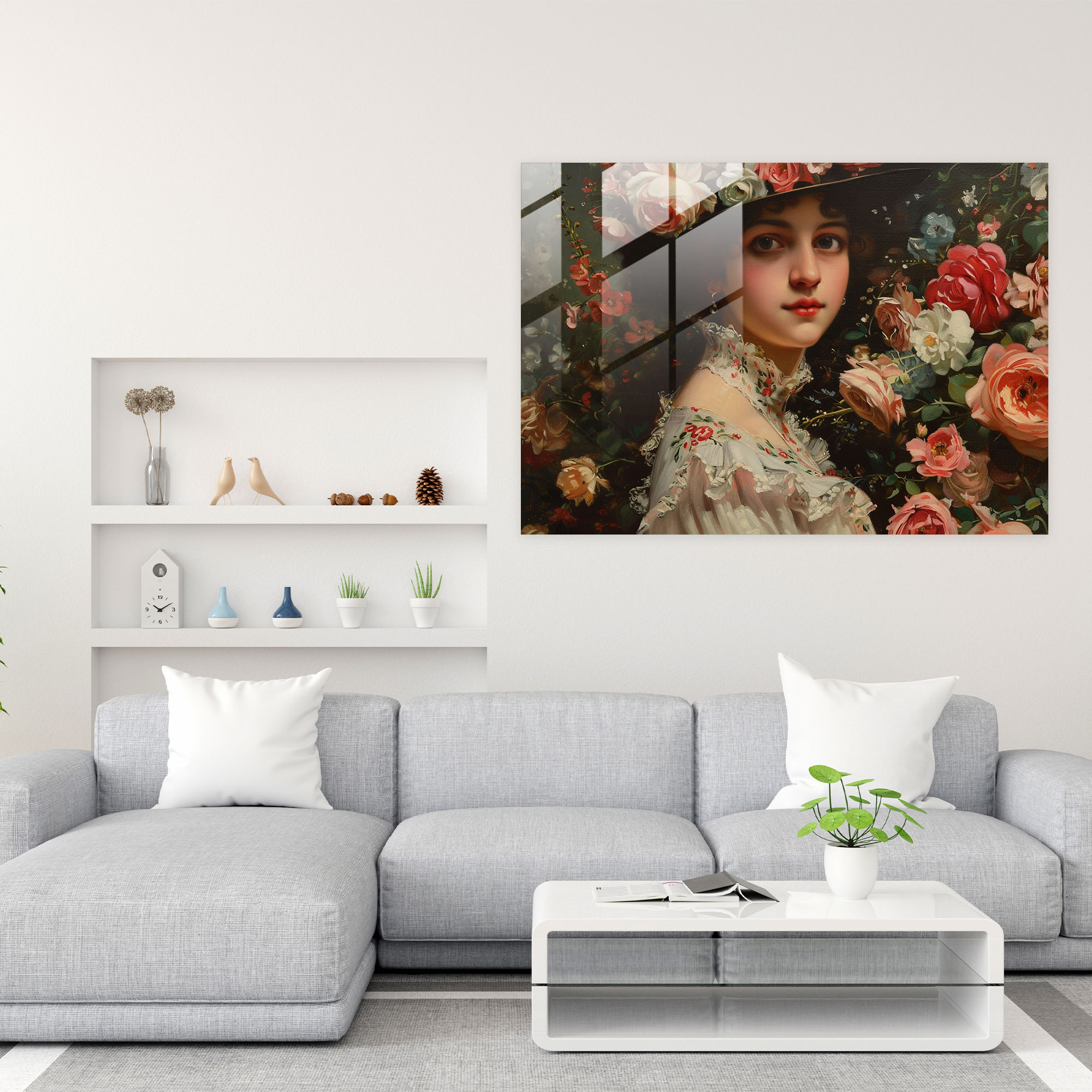 Rokoko Tarzı Tablo Cam Baskı - Rokoko Tarzı Tablo Modern Sanat Cam Baskı Duvar Dekorasyonu