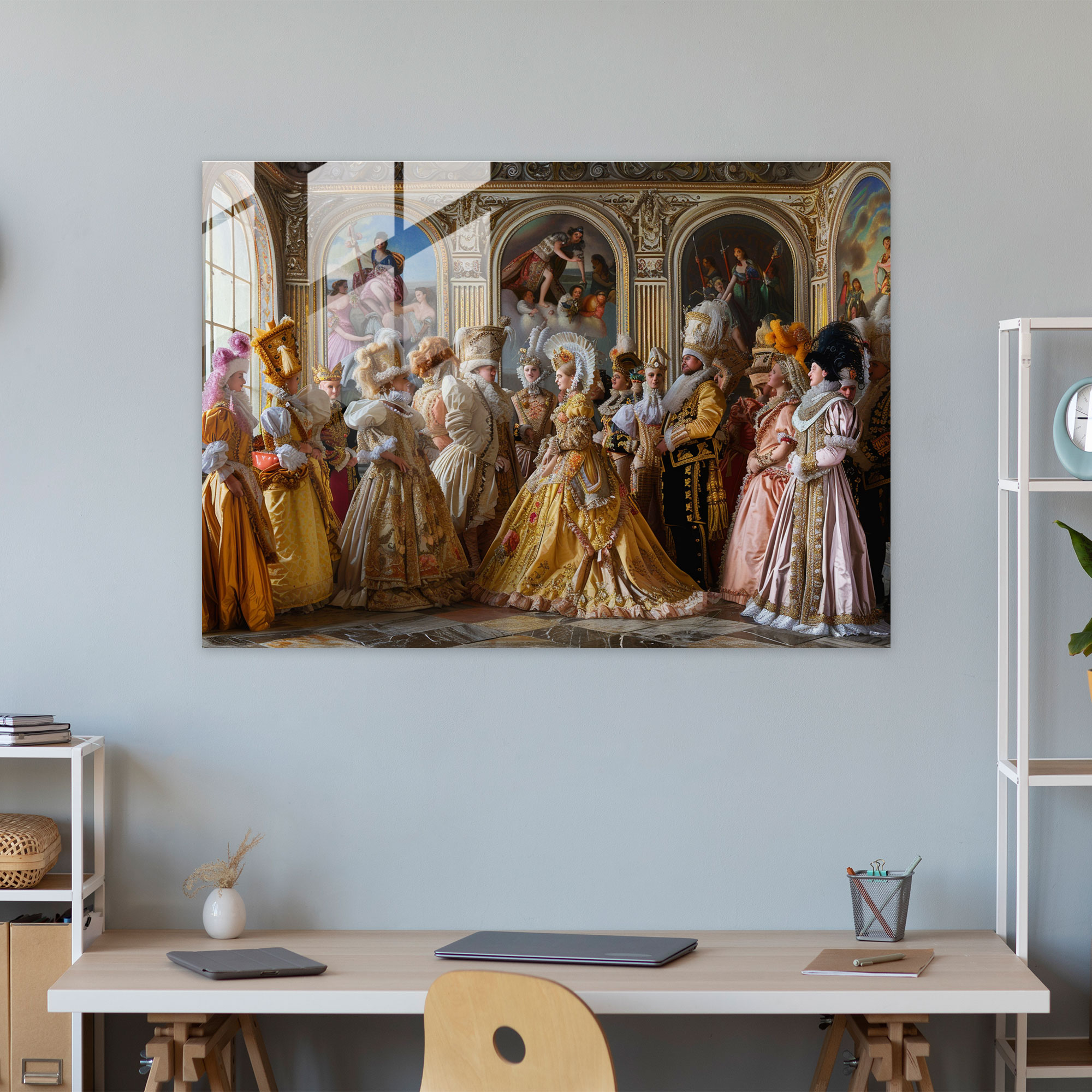 Rokoko Tarzı Resim Modern Sanat - Rokoko Tarzı Resim Cam Duvar Sanatı Cam Tablo Duvar Dekorasyonu