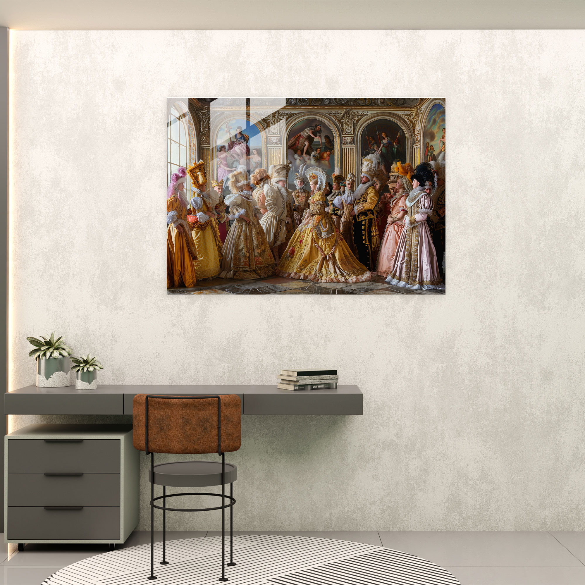 Rokoko Tarzı Resim Modern Sanat - Rokoko Tarzı Resim Cam Duvar Sanatı Cam Tablo Duvar Dekorasyonu