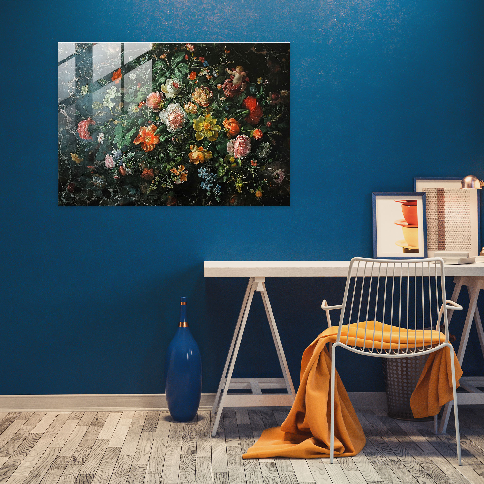 Rokoko Tarzı Resimli Cam Tablo - Modern Sanat Cam Duvar Sanatı