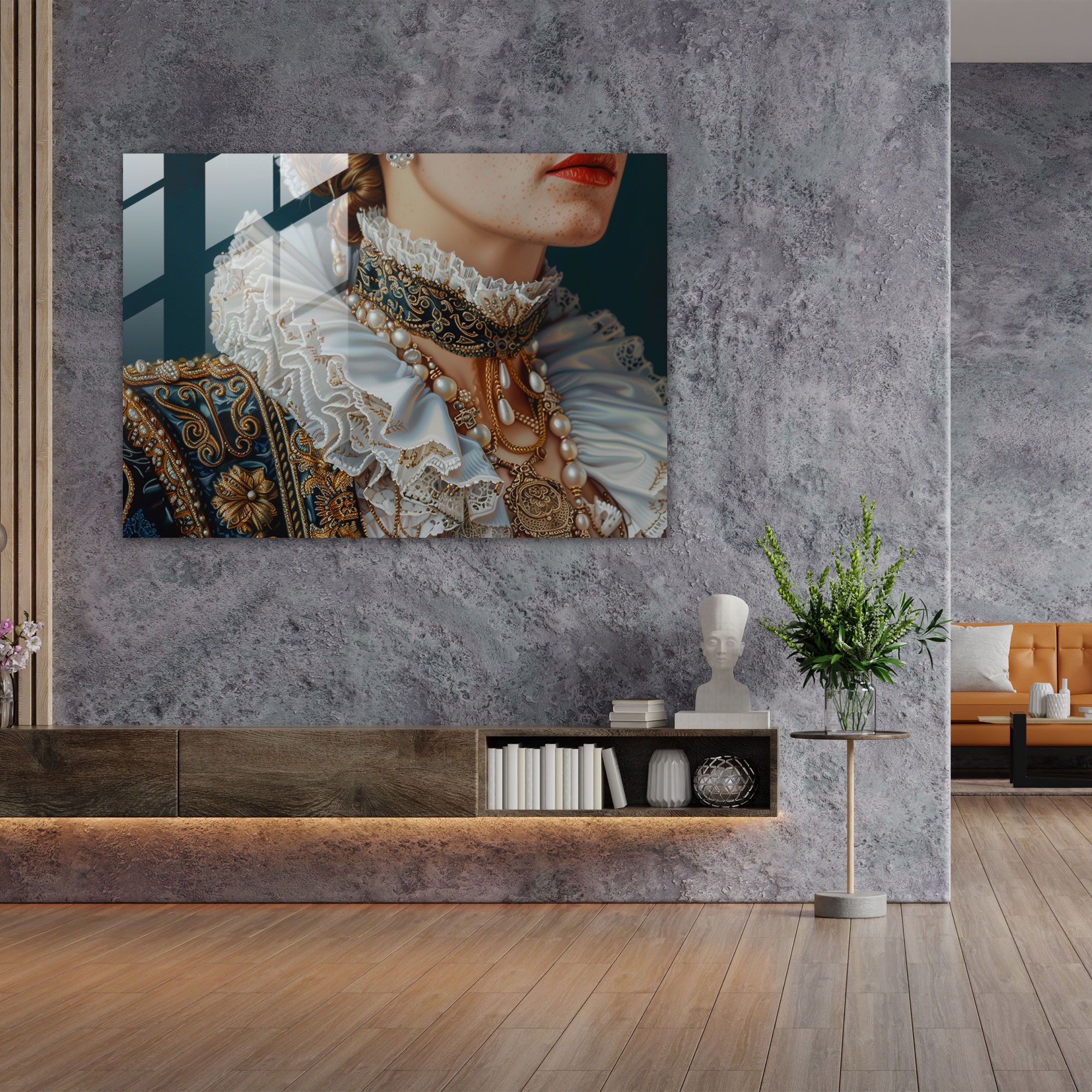 Rokoko Tarzı Resim Duvar Dekorasyonu - Rokoko Tarzı Resim Cam Tablo Modern Sanat Cam Sanatı