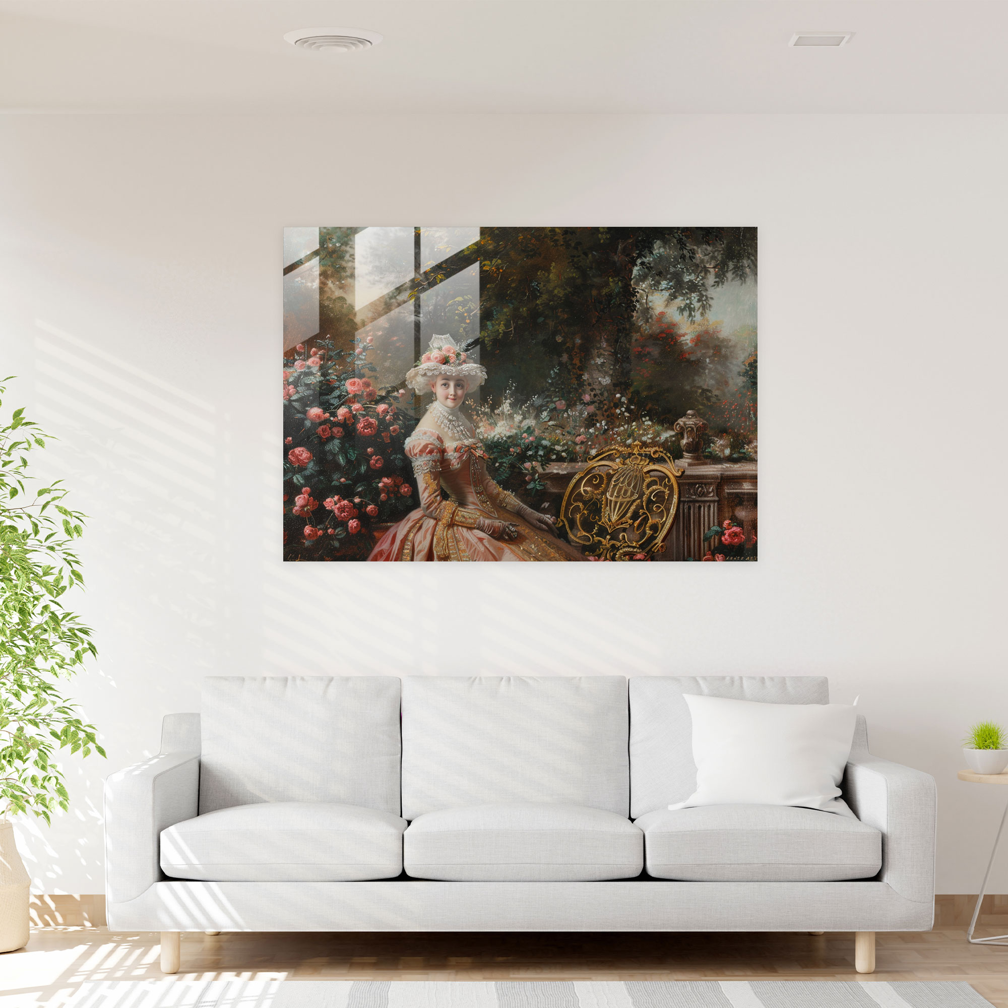 Rokoko Stili Resim Cam Tablo - Modern Sanat Cam Duvar Sanatı