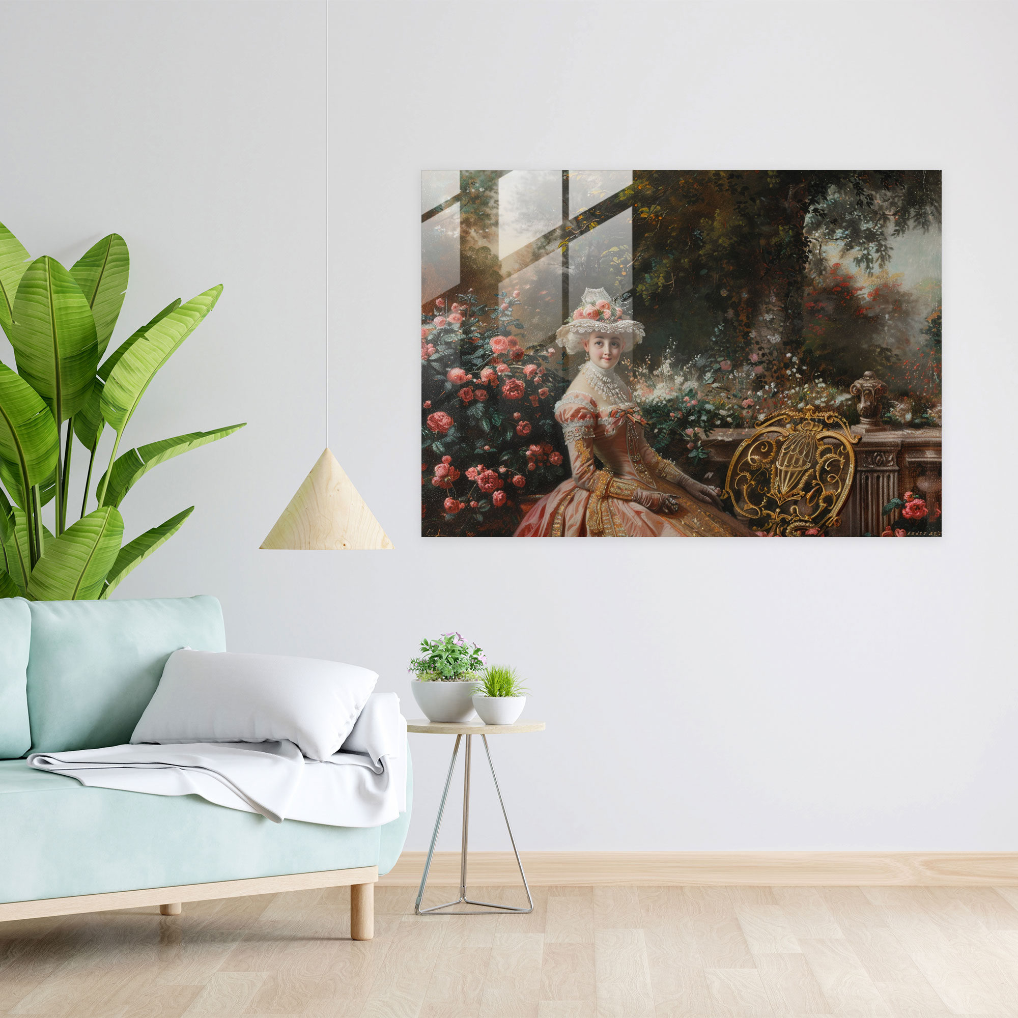Rokoko Stili Resim Cam Tablo - Modern Sanat Cam Duvar Sanatı