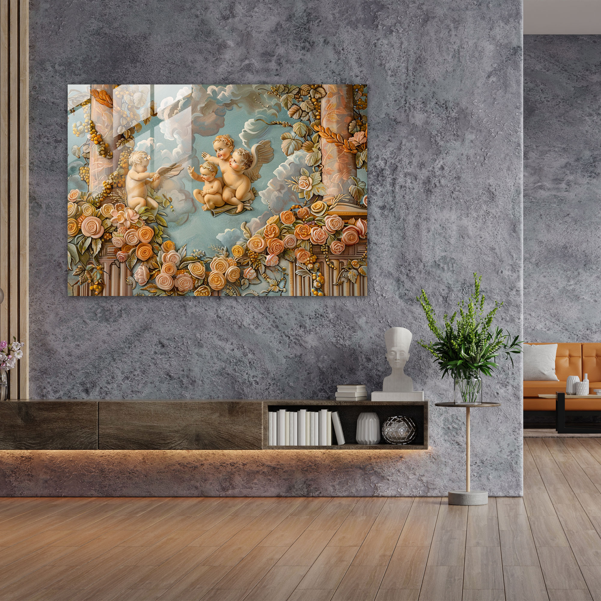 Rokoko Tarzı Tablo Ev Dekorasyonu - Modern Sanat Duvar Dekorasyonu Cam Tablo