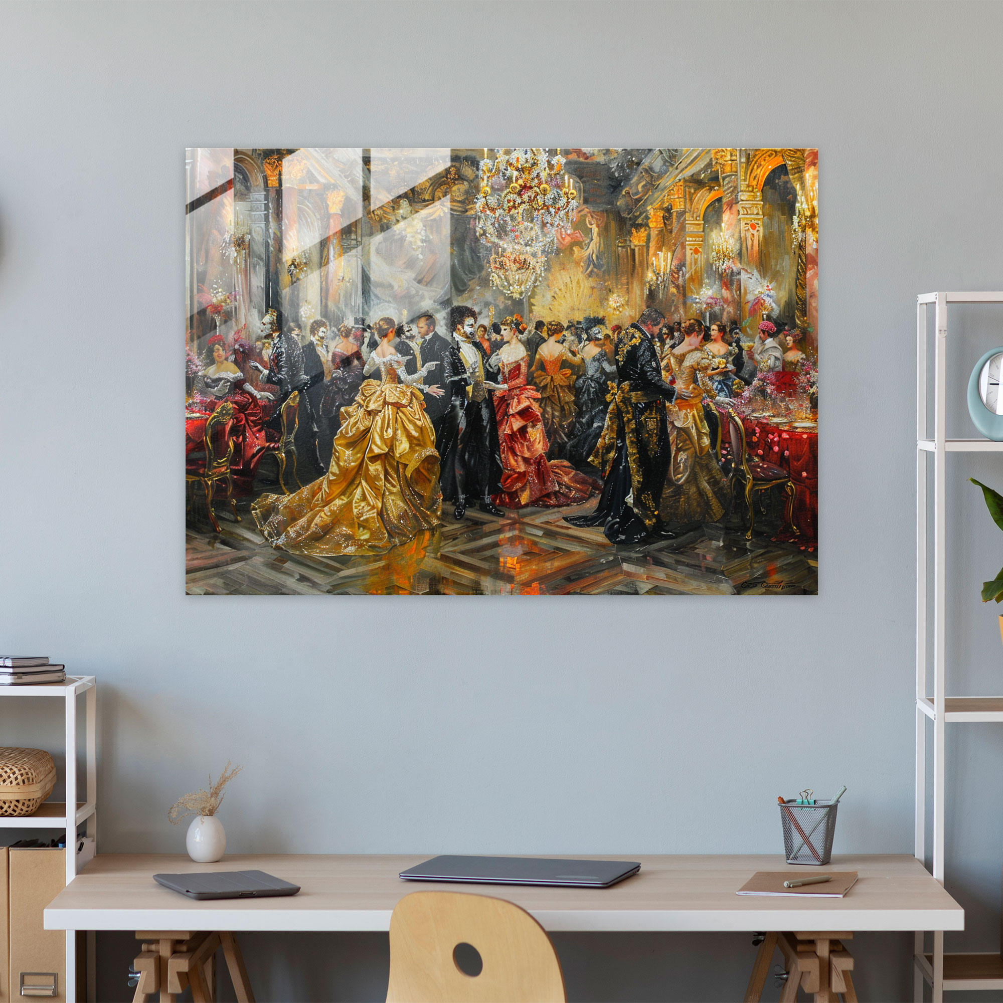Rokoko Tarzı Resimli Cam Tablo Sanatı - Rokoko Tarzı Resim Modern Sanat Duvar Dekorasyonu Cam Tablo