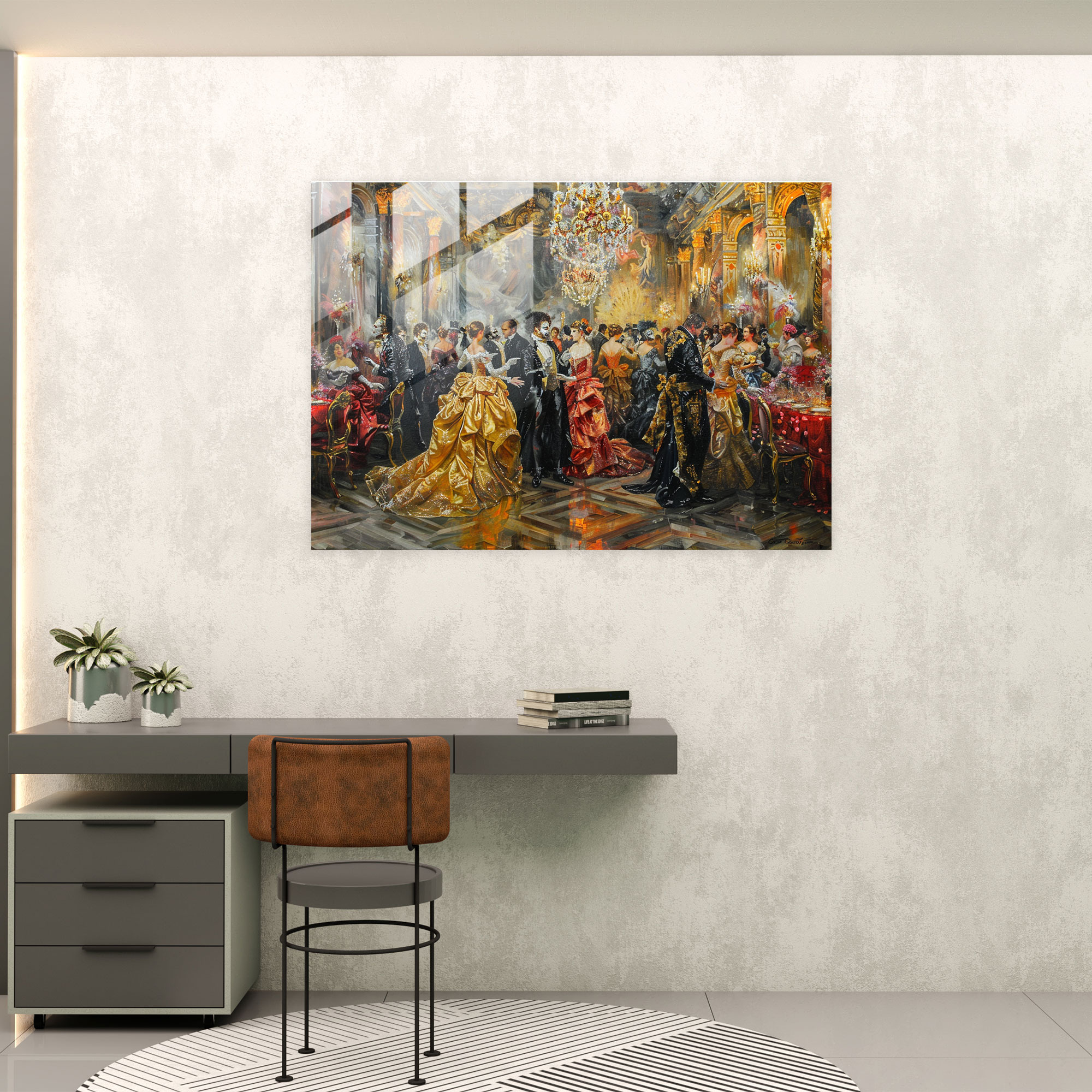 Rokoko Tarzı Resimli Cam Tablo Sanatı - Rokoko Tarzı Resim Modern Sanat Duvar Dekorasyonu Cam Tablo