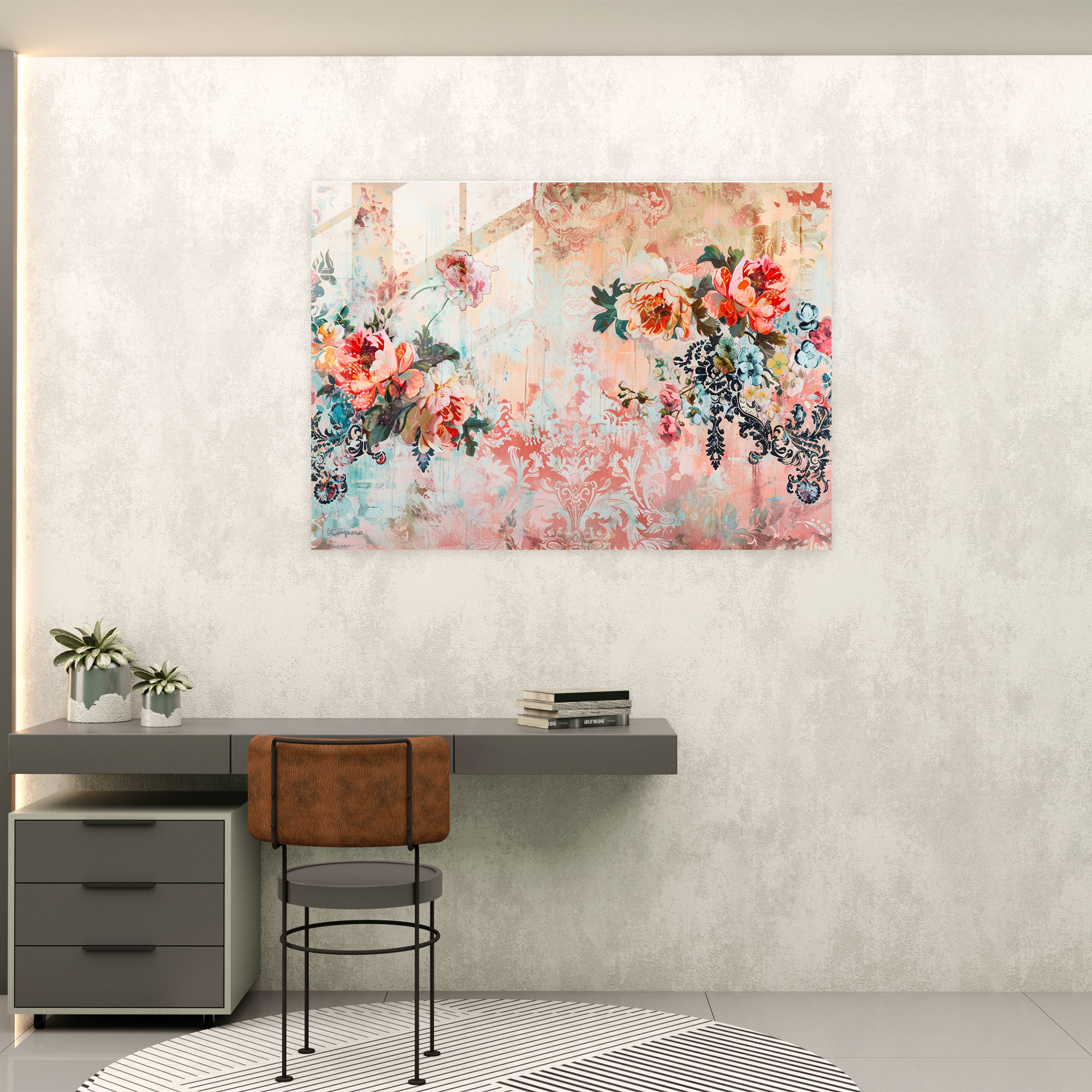 Rokoko Tarzı Resim Modern Sanat - Rokoko Tarzı Resim Modern Sanat Duvar Dekorasyonu Cam Tablo Sanatı