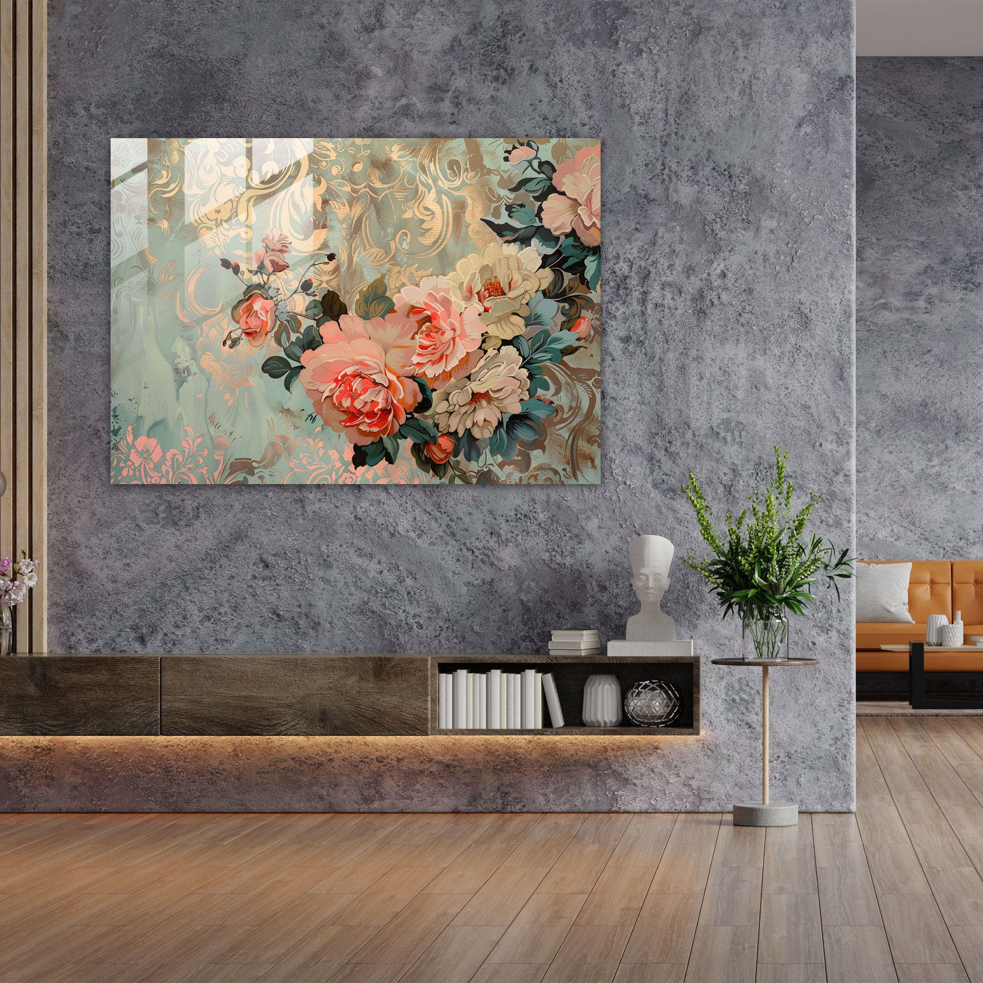 Rokoko Tarzı Resimli Cam Duvar Sanatı - Rokoko Tarzı Resim Modern Sanat Cam Duvar Sanatı Cam Sanatı