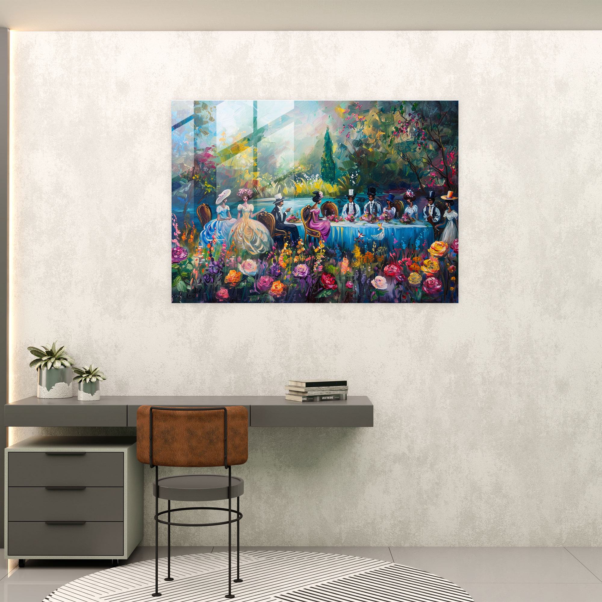 Rokoko Tarzı Resim Cam Tablo - Ev Dekorasyonu Modern Sanat Cam Sanat
