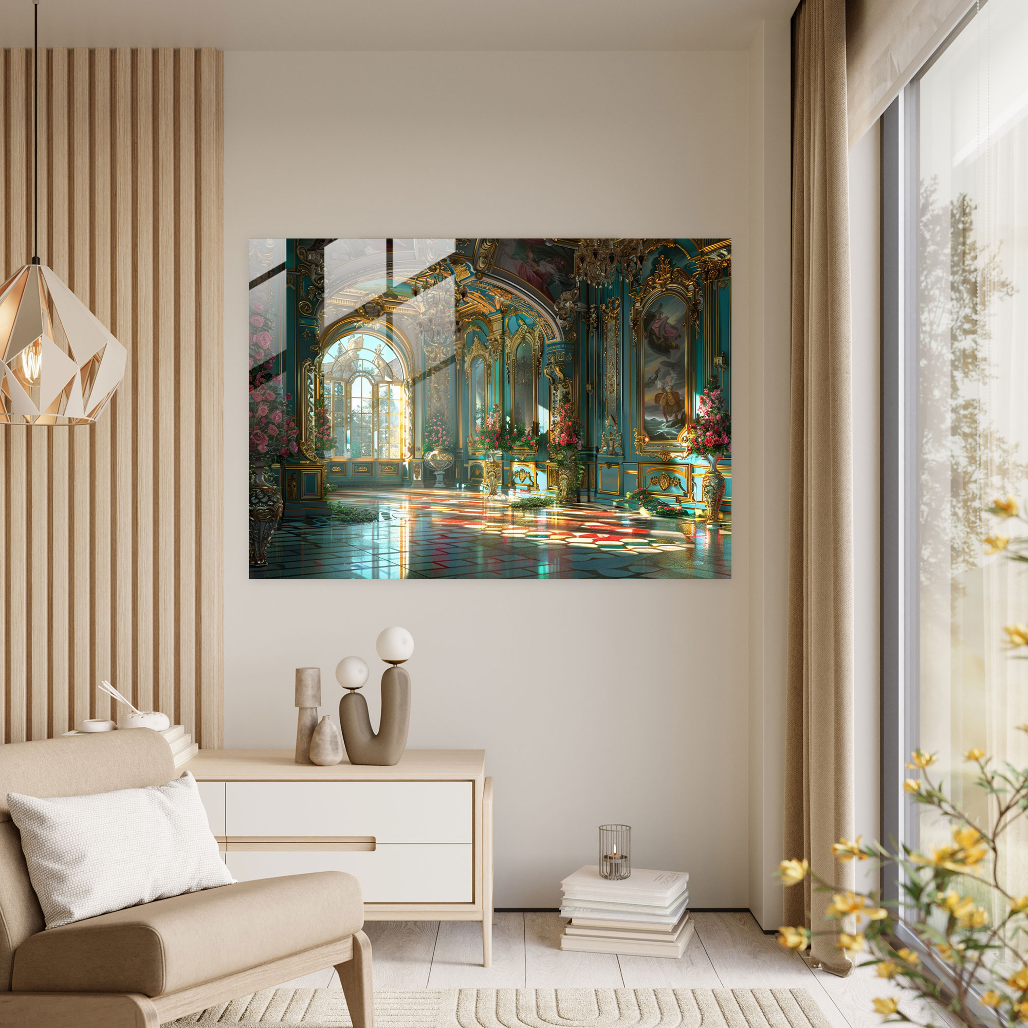 Rokoko Tarzı Resim Cam Tablo - Rokoko Tarzı Resim Cam Sanatı Duvar Dekorasyonu Modern Sanat