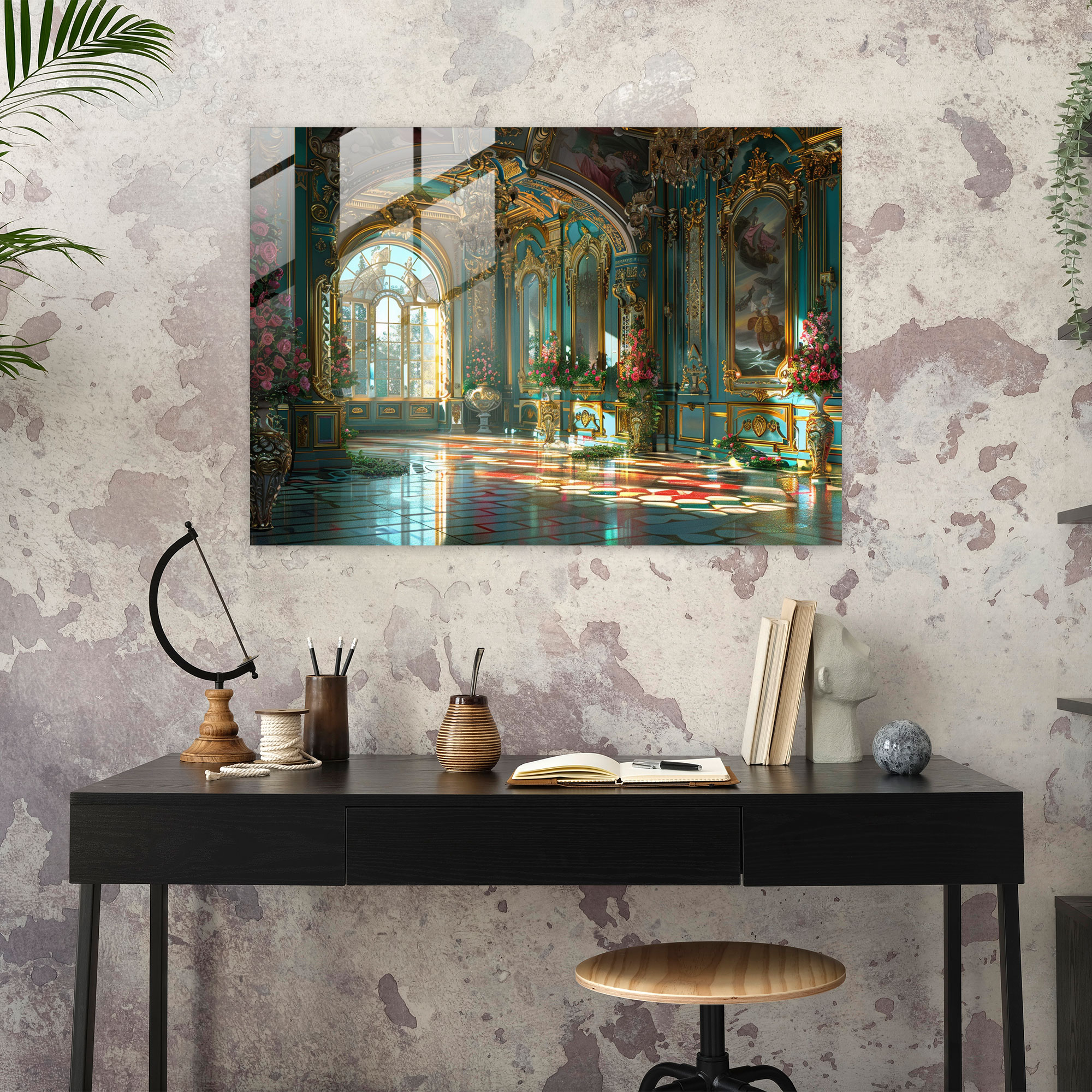 Rokoko Tarzı Resim Cam Tablo - Rokoko Tarzı Resim Cam Sanatı Duvar Dekorasyonu Modern Sanat