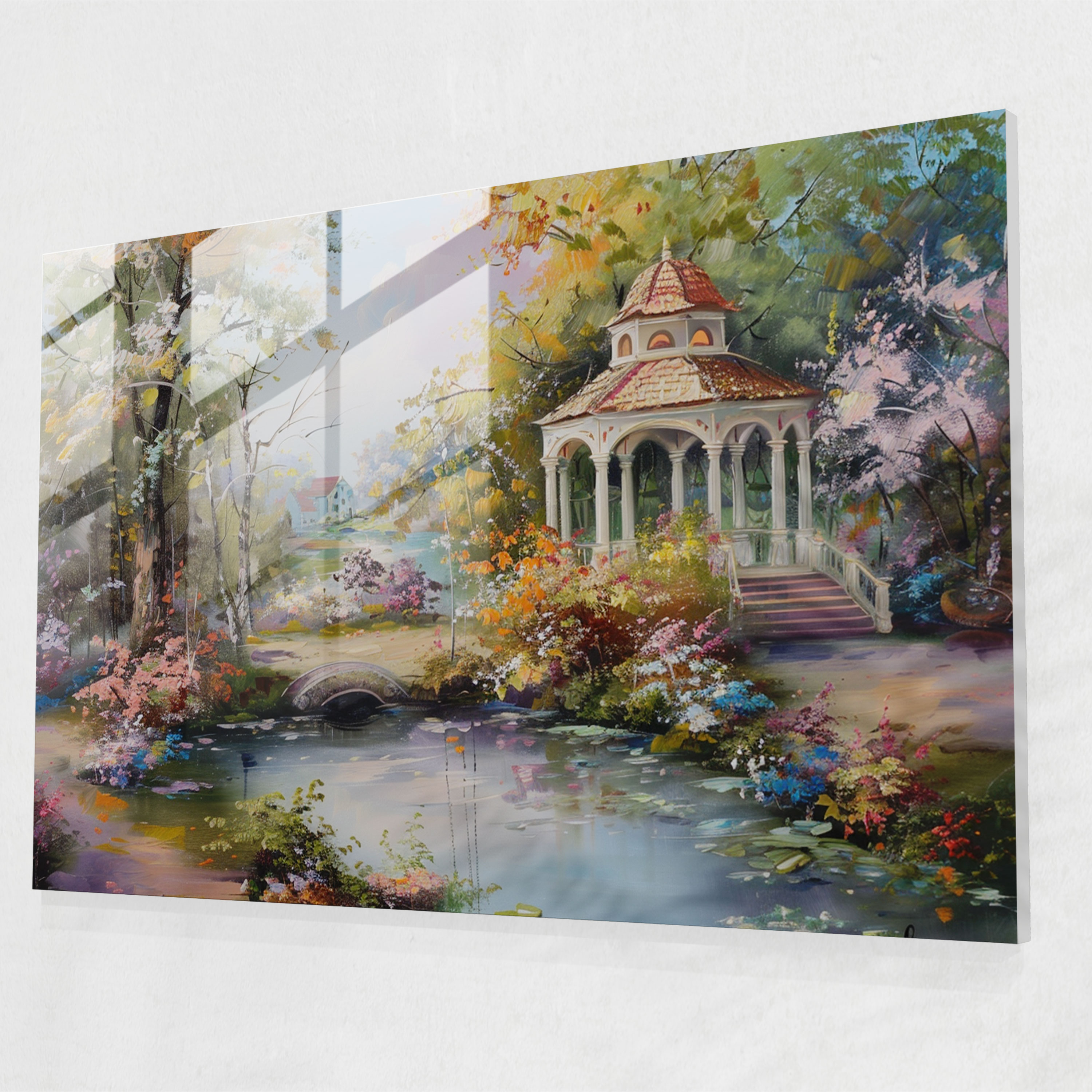 Romantik Bahçe Rokoko Tarzı Tablo - Cam Tablo Pastel Renkler Modern Sanat