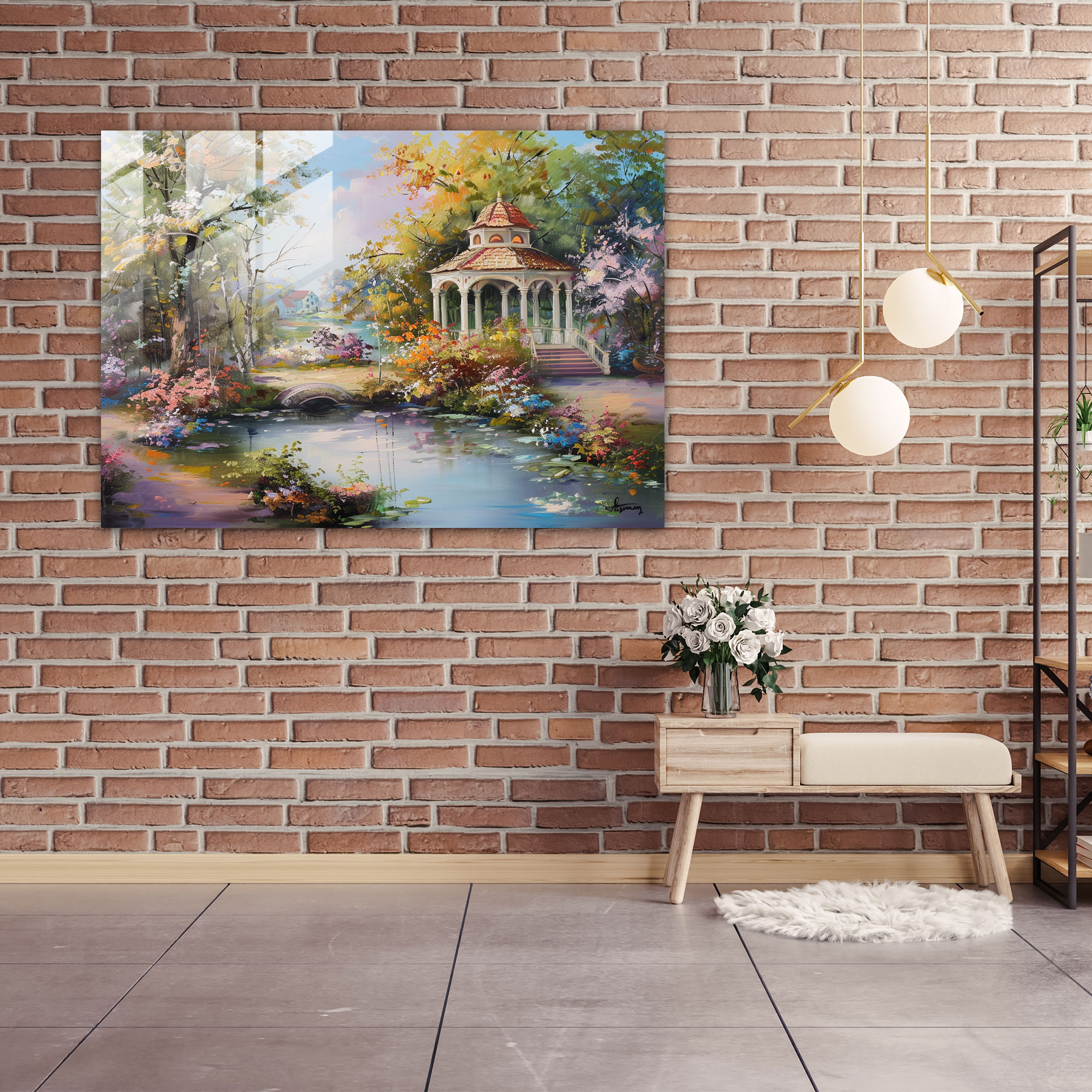 Romantik Bahçe Rokoko Tarzı Tablo - Cam Tablo Pastel Renkler Modern Sanat