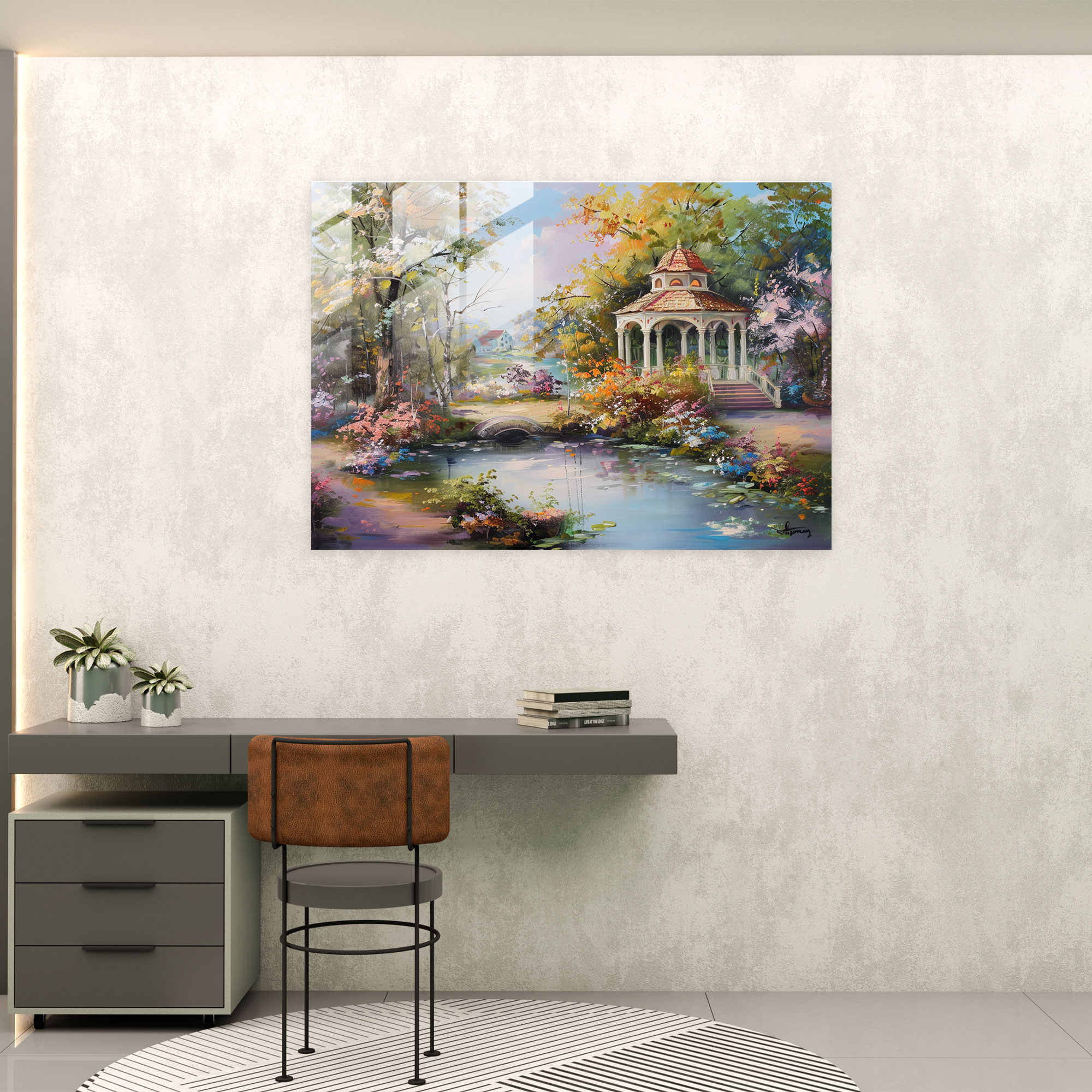 Romantik Bahçe Rokoko Tarzı Tablo - Cam Tablo Pastel Renkler Modern Sanat