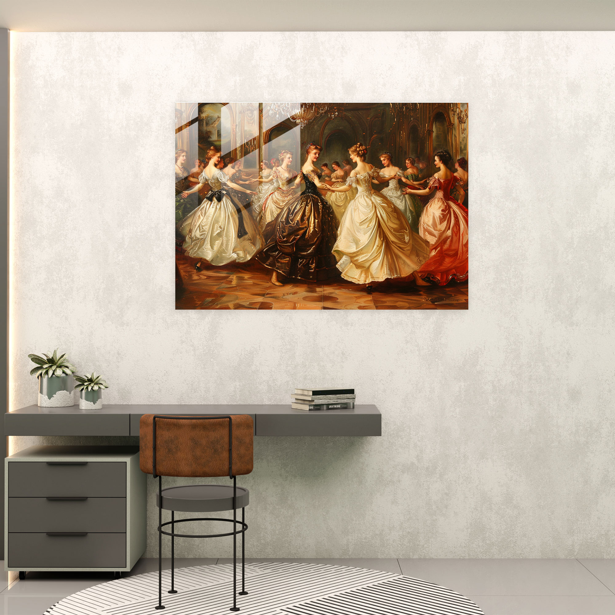 Baloda Asil Kadınlar Rococo Tarzı Resim Cam Tablo - Rococo Tarzı Resim Cam Tablo Cam Sanatı