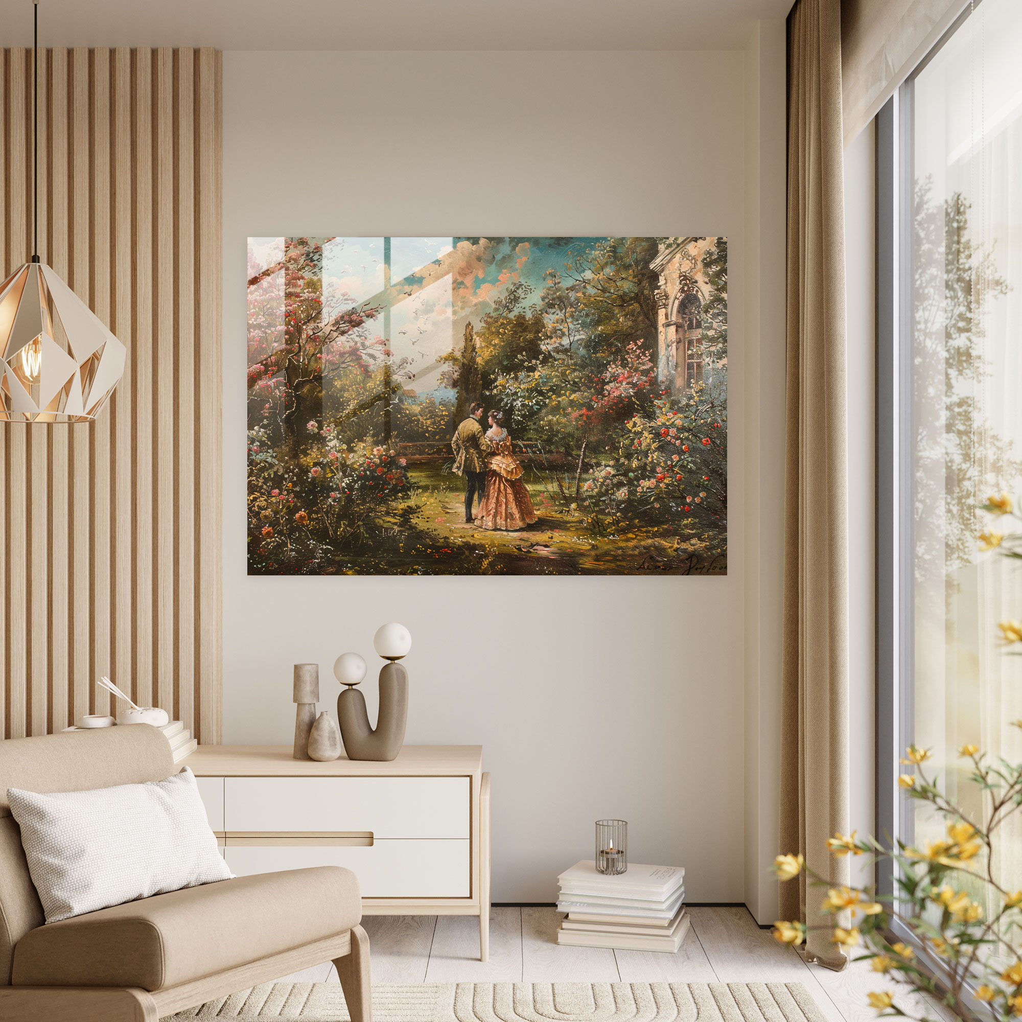 Rokoko Tarzı Resim Cam Tablo - Rokoko Tarzı Resim Cam Duvar Sanatı Cam Tablo Cam Sanatı