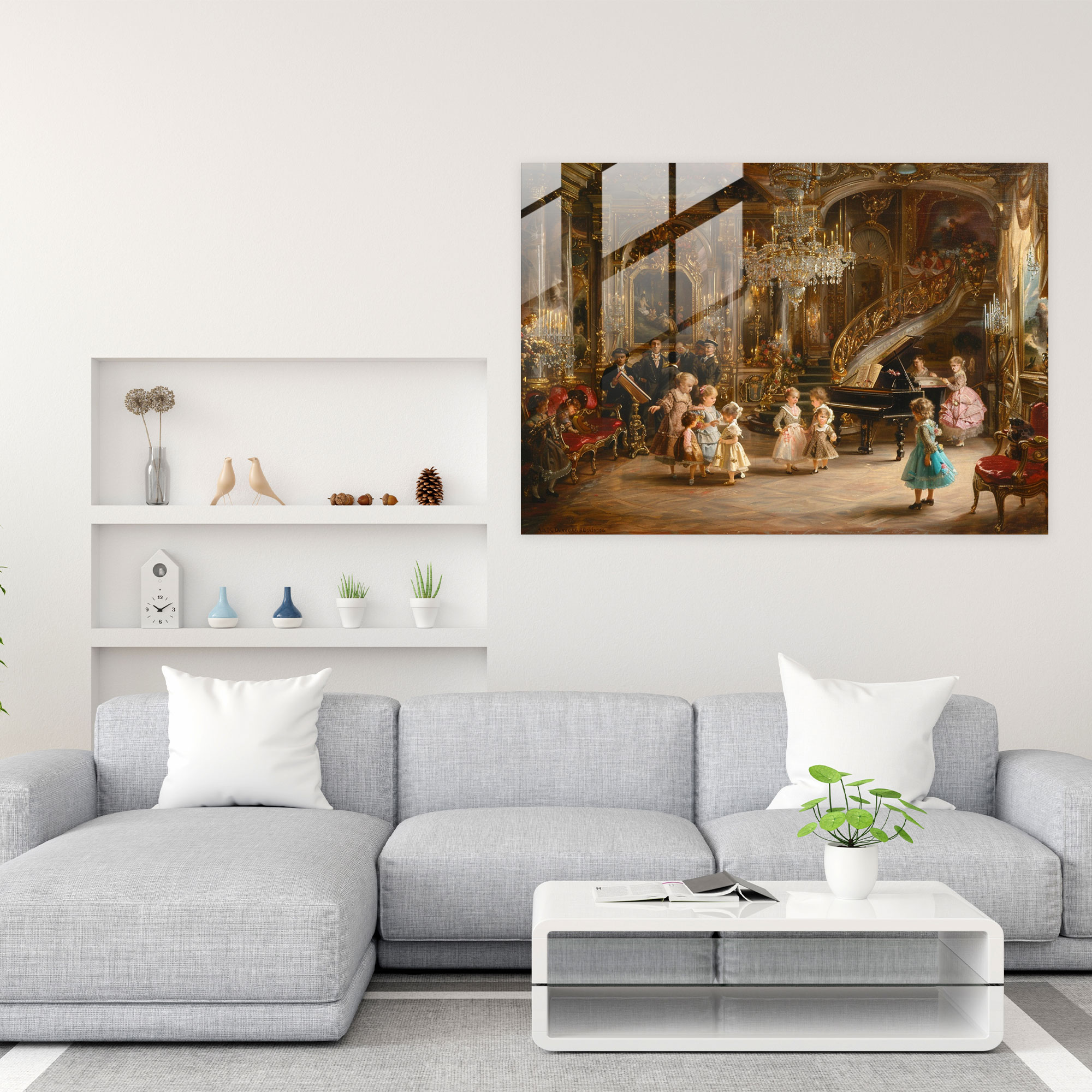 Rokoko Stili Resimli Cam Duvar Sanatı - Rokoko Stili Resim Cam Sanat Cam Tablo