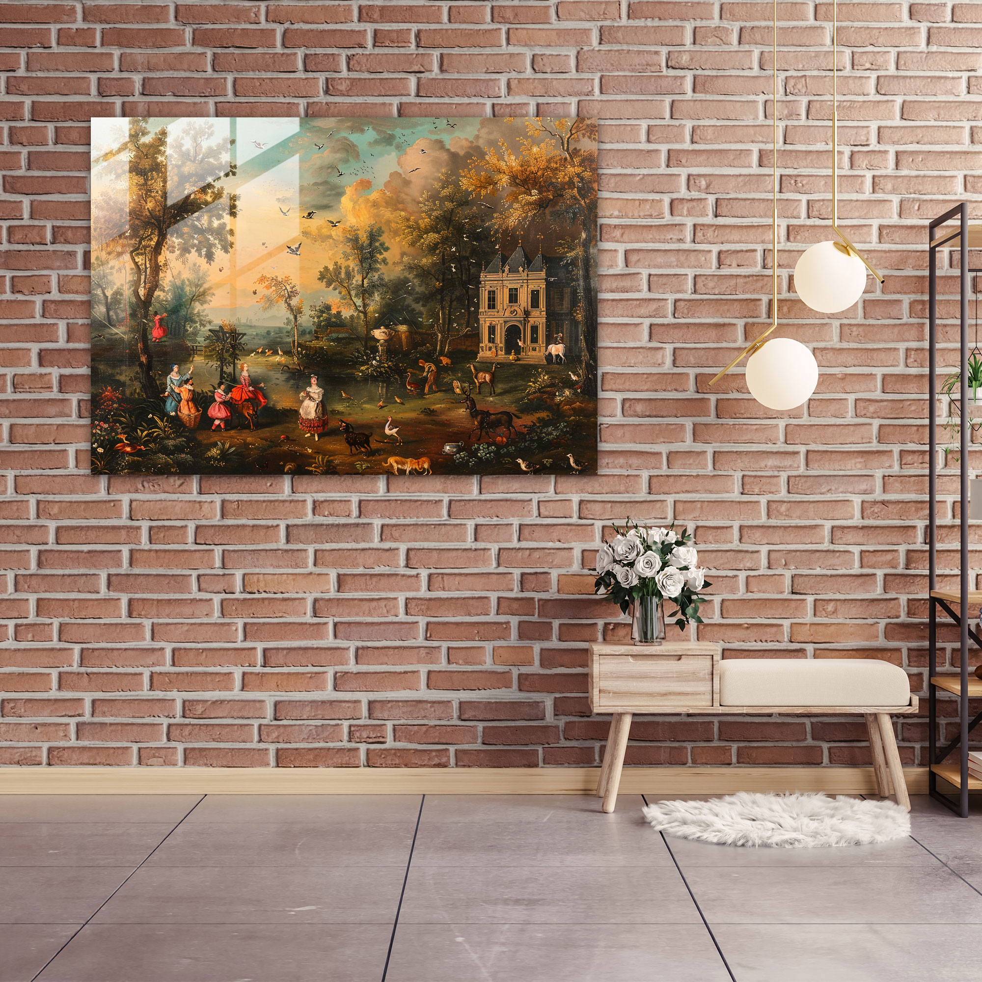 Rokoko Tarzı Resim Cam Tablo - Rokoko Tarzı Resim Cam Sanat Duvar Dekorasyonu Modern Sanat