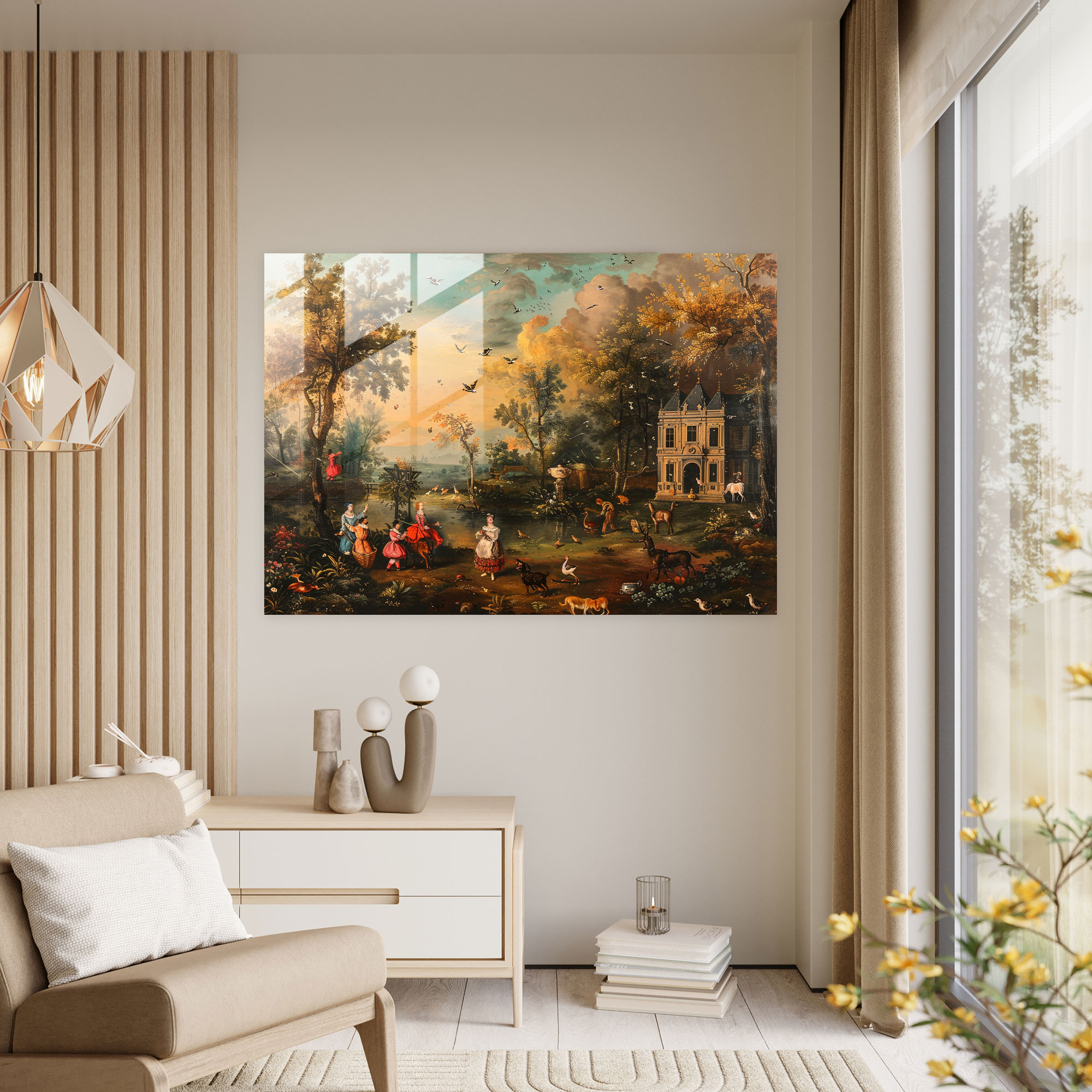 Rokoko Tarzı Resim Cam Tablo - Rokoko Tarzı Resim Cam Sanat Duvar Dekorasyonu Modern Sanat