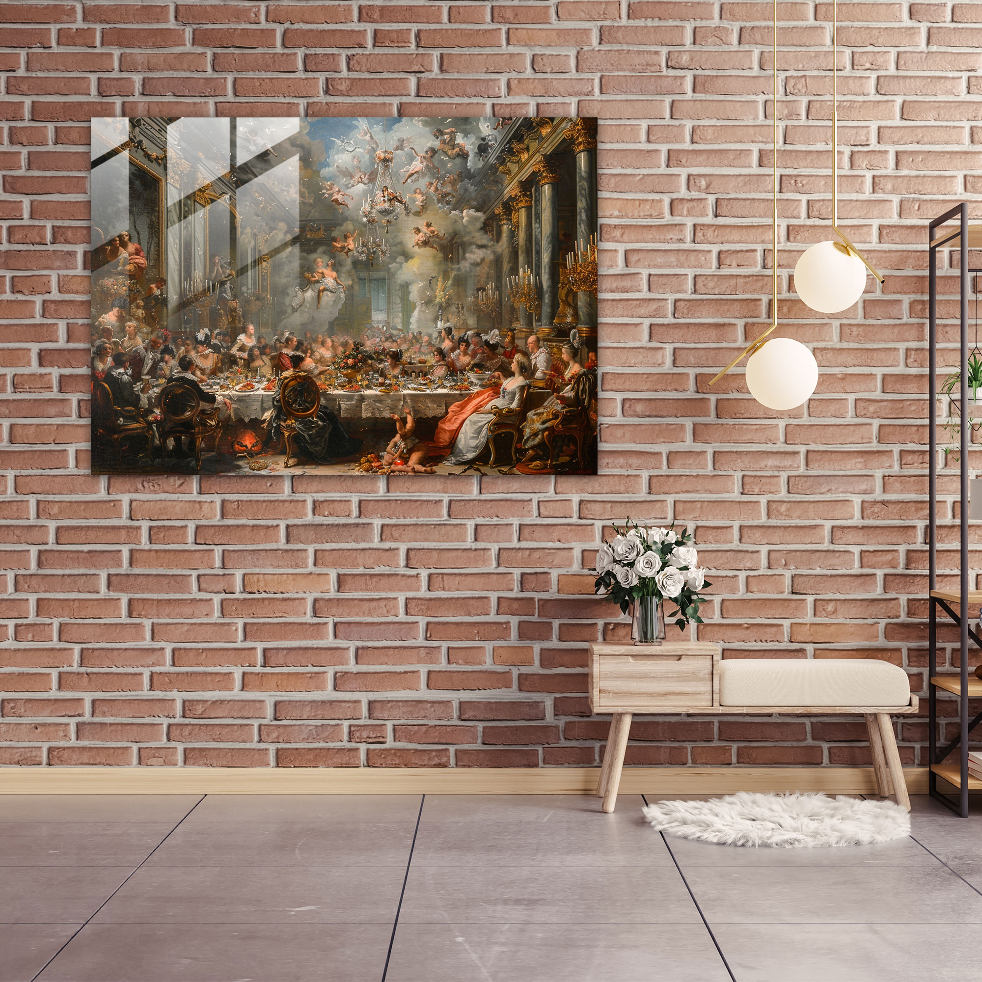 Lüks Rokoko Tarzı Duvar Dekorasyonu - Rokoko Tarzı Resim Modern Sanat Cam Tablo