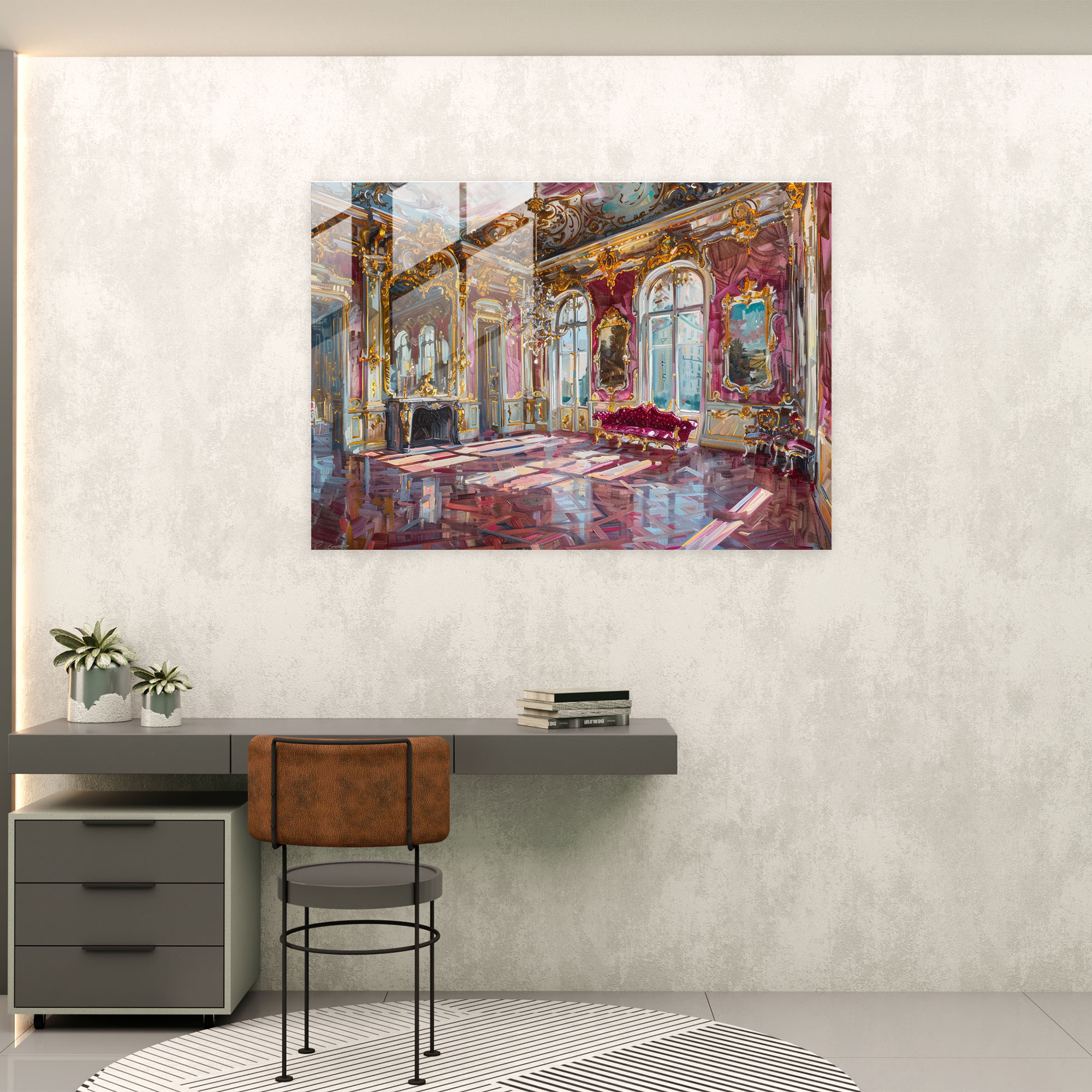 Altın Rococo Tarzı Cam Sanatı - Rococo Tarzı Tablo Cam Duvar Sanatı Modern Sanat