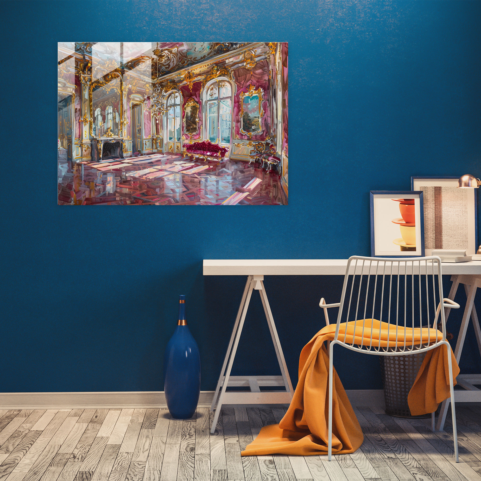Altın Rococo Tarzı Cam Sanatı - Rococo Tarzı Tablo Cam Duvar Sanatı Modern Sanat