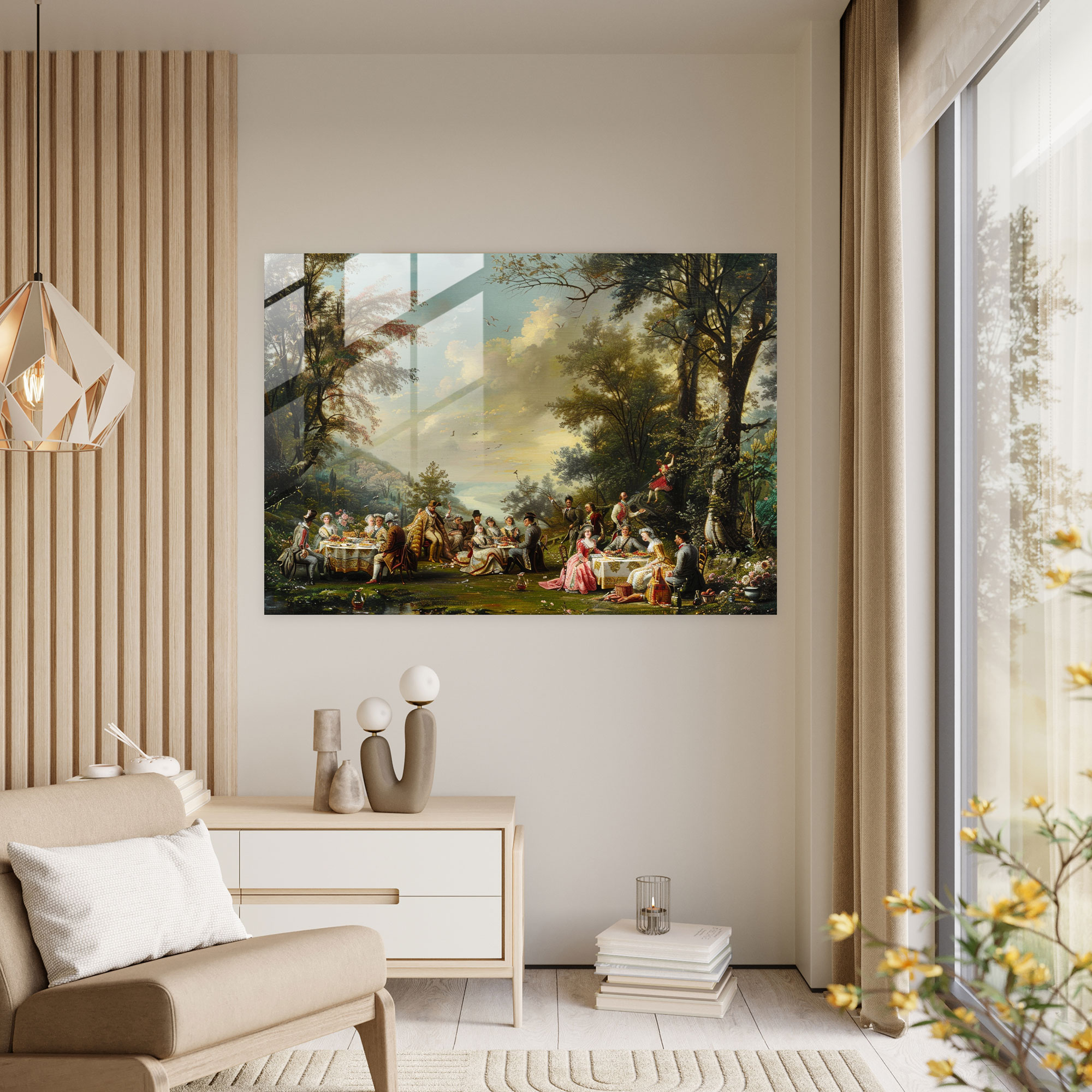 Picnic Rococo Tarzı Cam Tablo - Rococo Tarzı Tablo Cam Duvar Sanatı Duvar Dekorasyonu Cam Sanatı