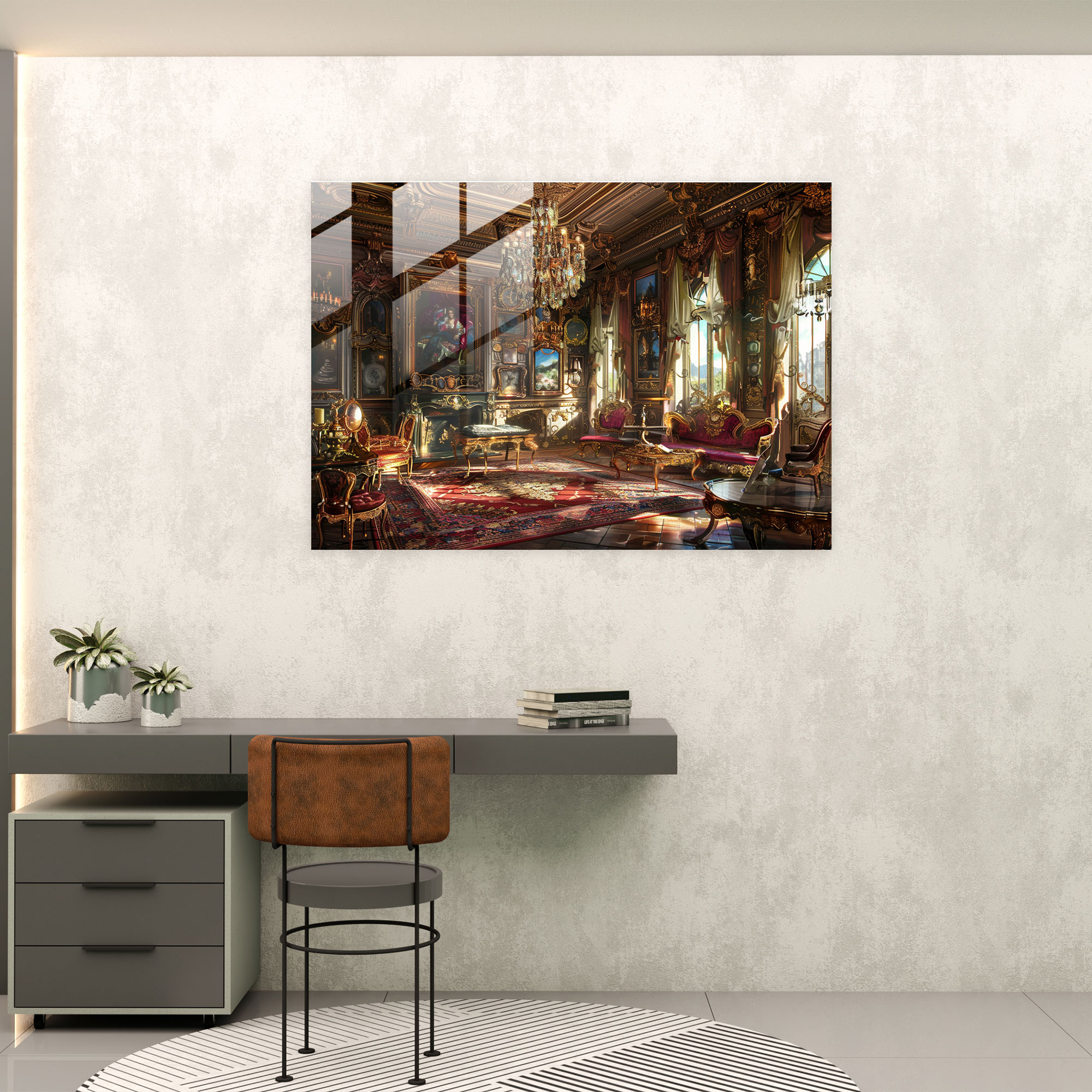 Rokoko Tarzı Resim Modern Sanat - Kanvas Tablo İhtişamlı İç Mekan İncelikli Desenler