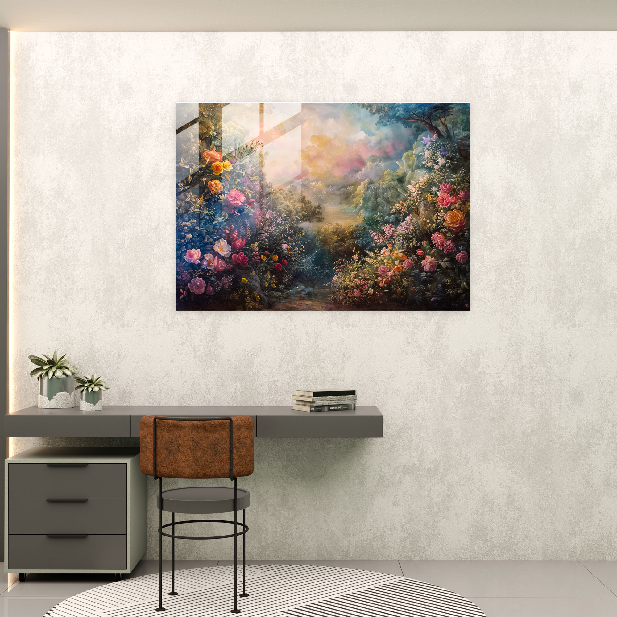 Rokoko Tarzı Resimli Cam Tablo - Rokoko Tarzı Resim Modern Sanat Cam Tablo Ev Dekorasyonu