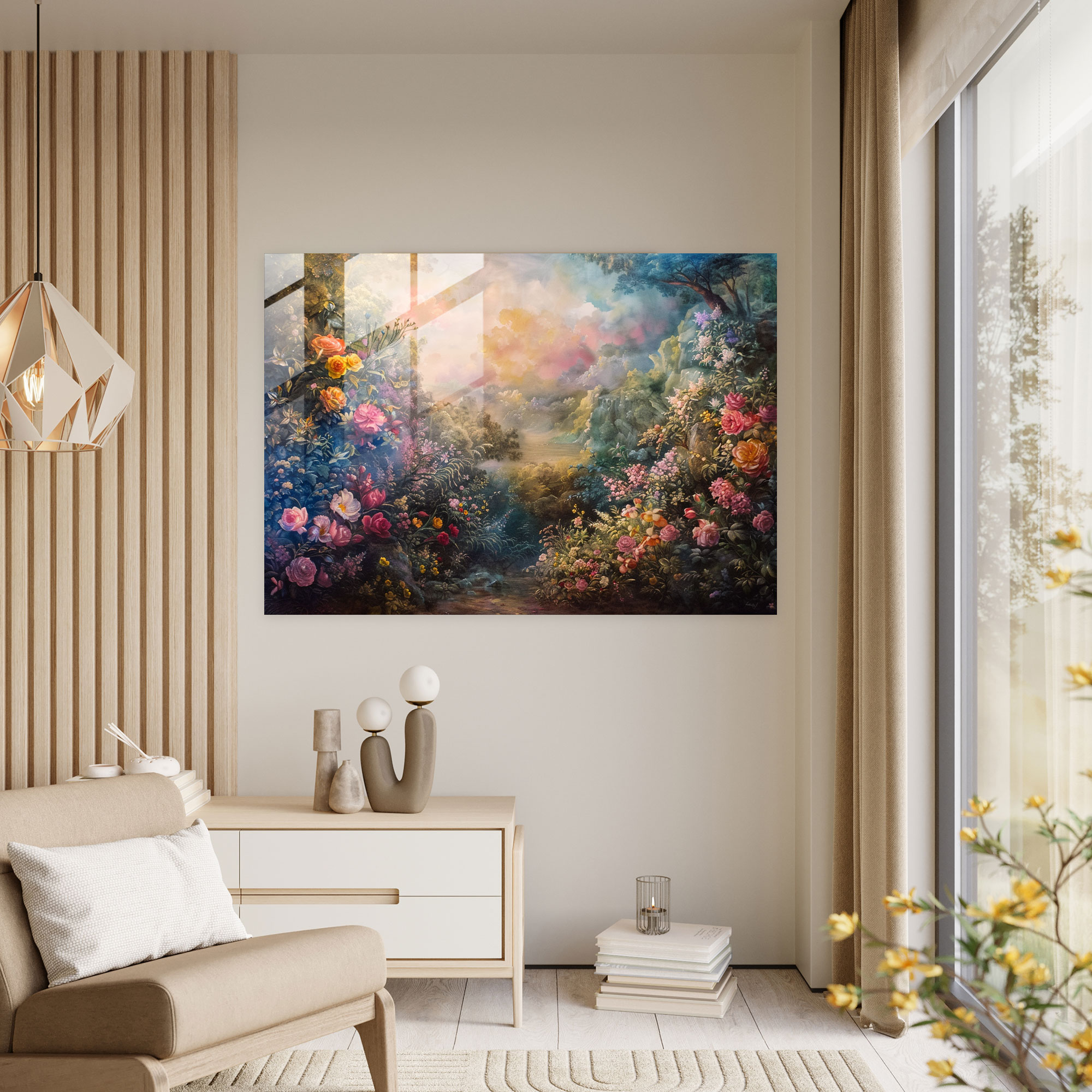 Rokoko Tarzı Resimli Cam Tablo - Rokoko Tarzı Resim Modern Sanat Cam Tablo Ev Dekorasyonu