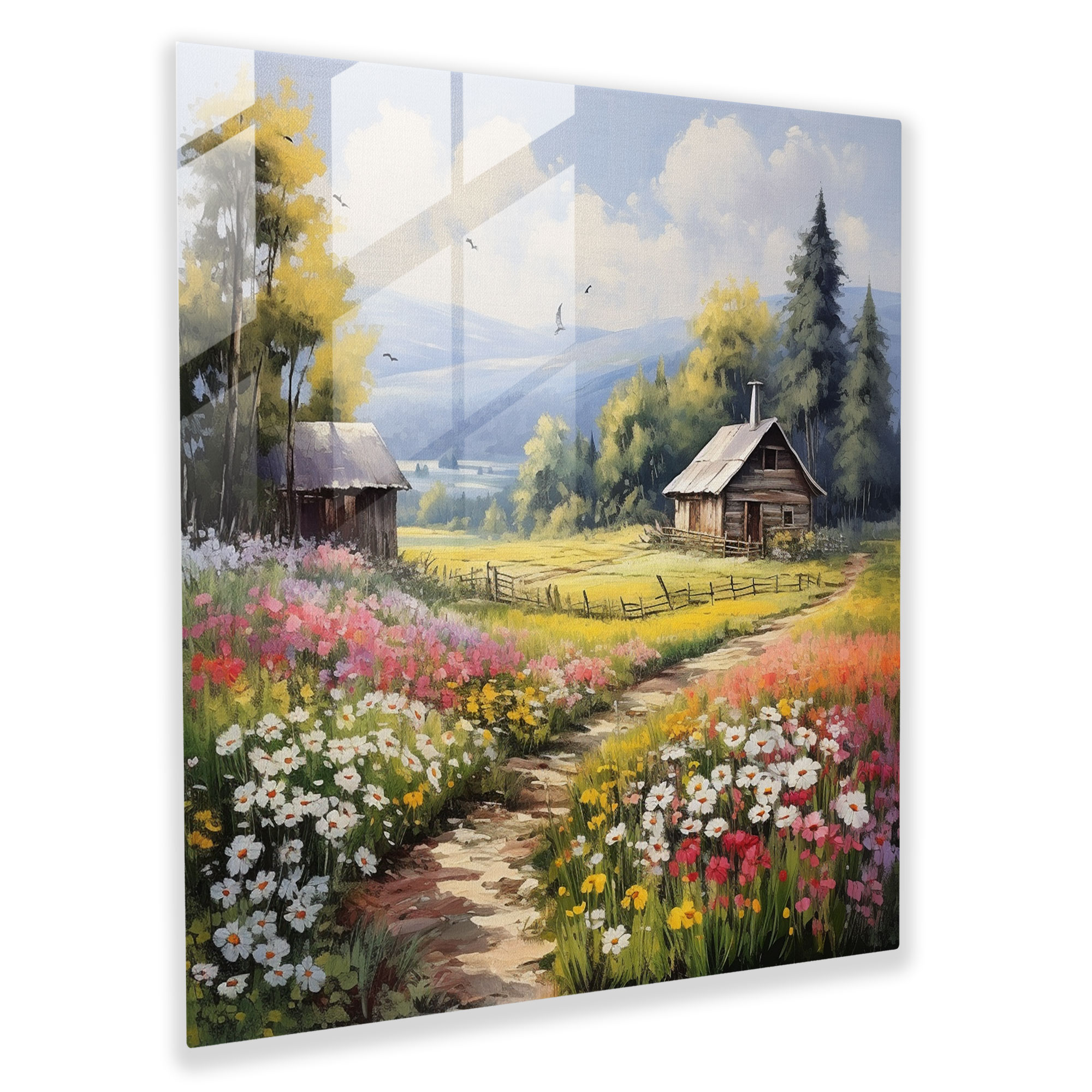 Rustic Hand-Painted Landscape - Countryside Barn - Rustic, Glass Print, Countryside, Rustic