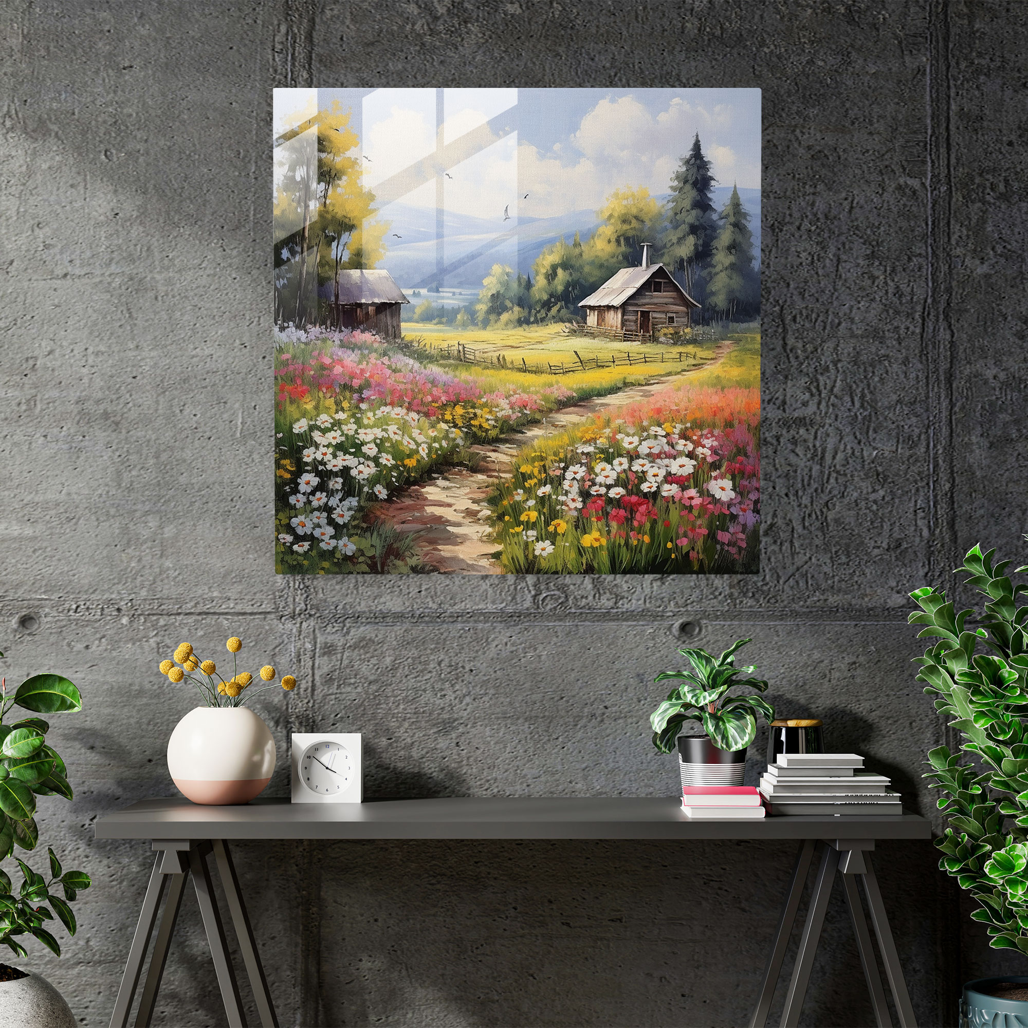 Rustic Hand-Painted Landscape - Countryside Barn - Rustic, Glass Print, Countryside, Rustic