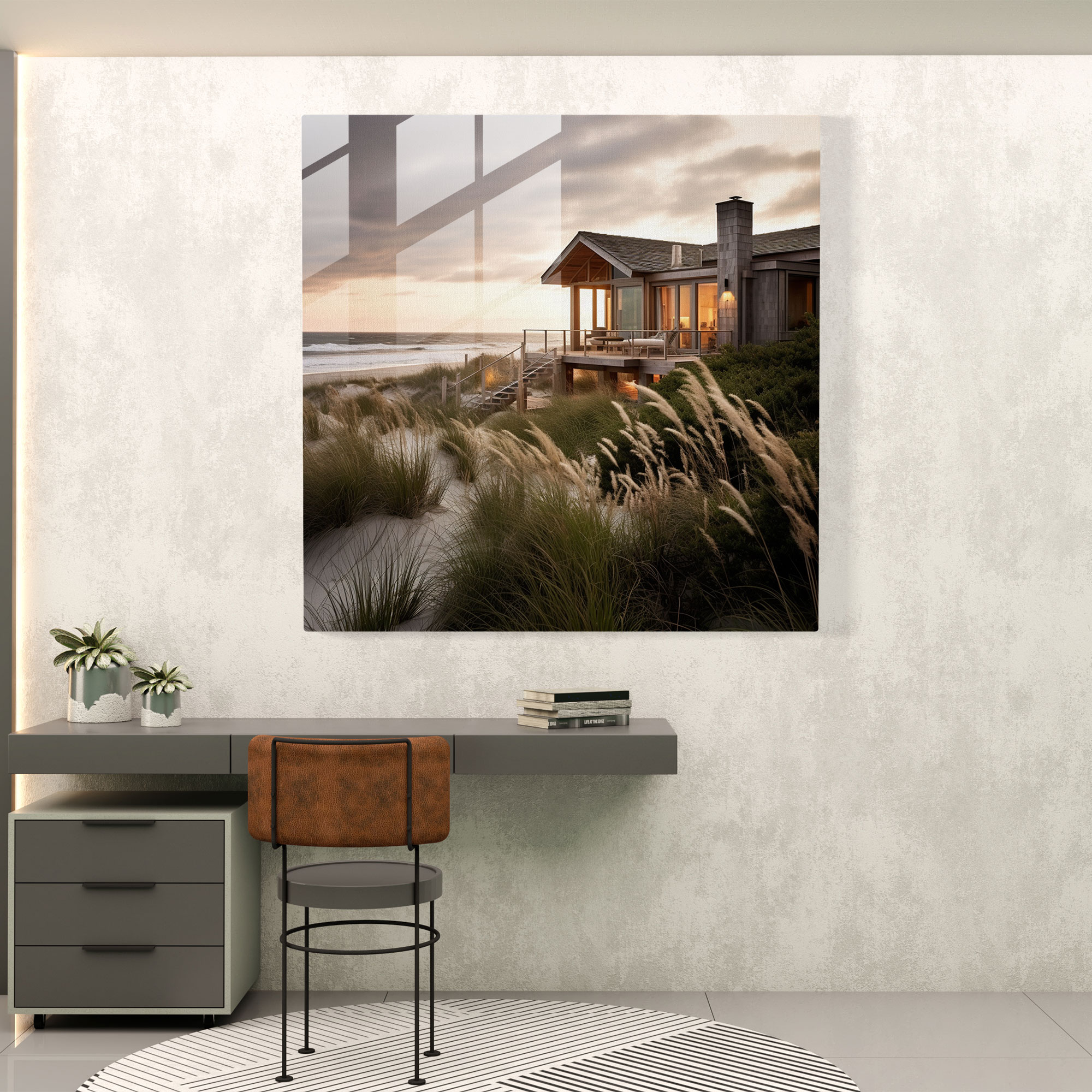 Rustic Seaside Cottage - Ocean Retreat - Rustic, Glass Art, Wall Decoration, Waves