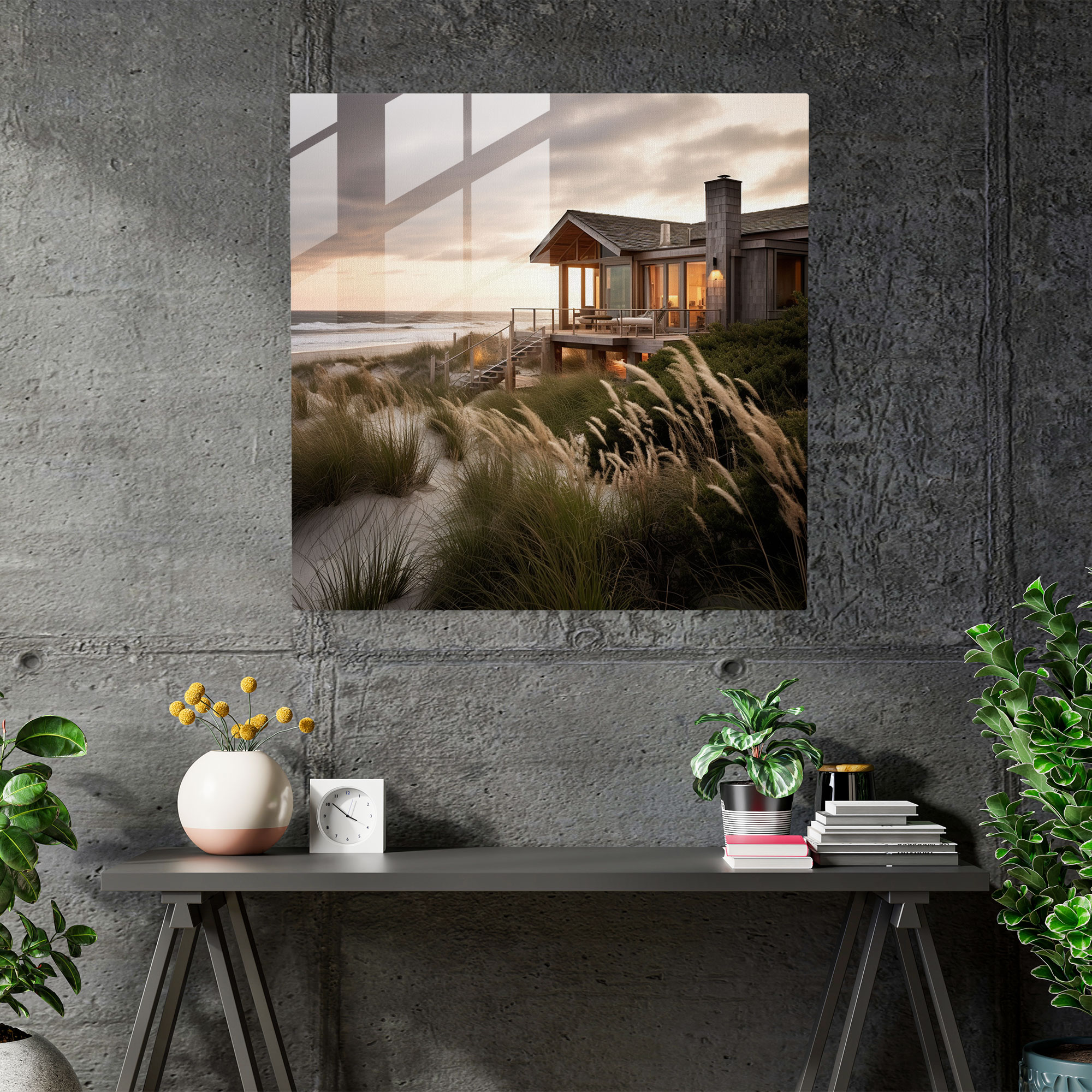 Rustic Seaside Cottage - Ocean Retreat - Rustic, Glass Art, Wall Decoration, Waves