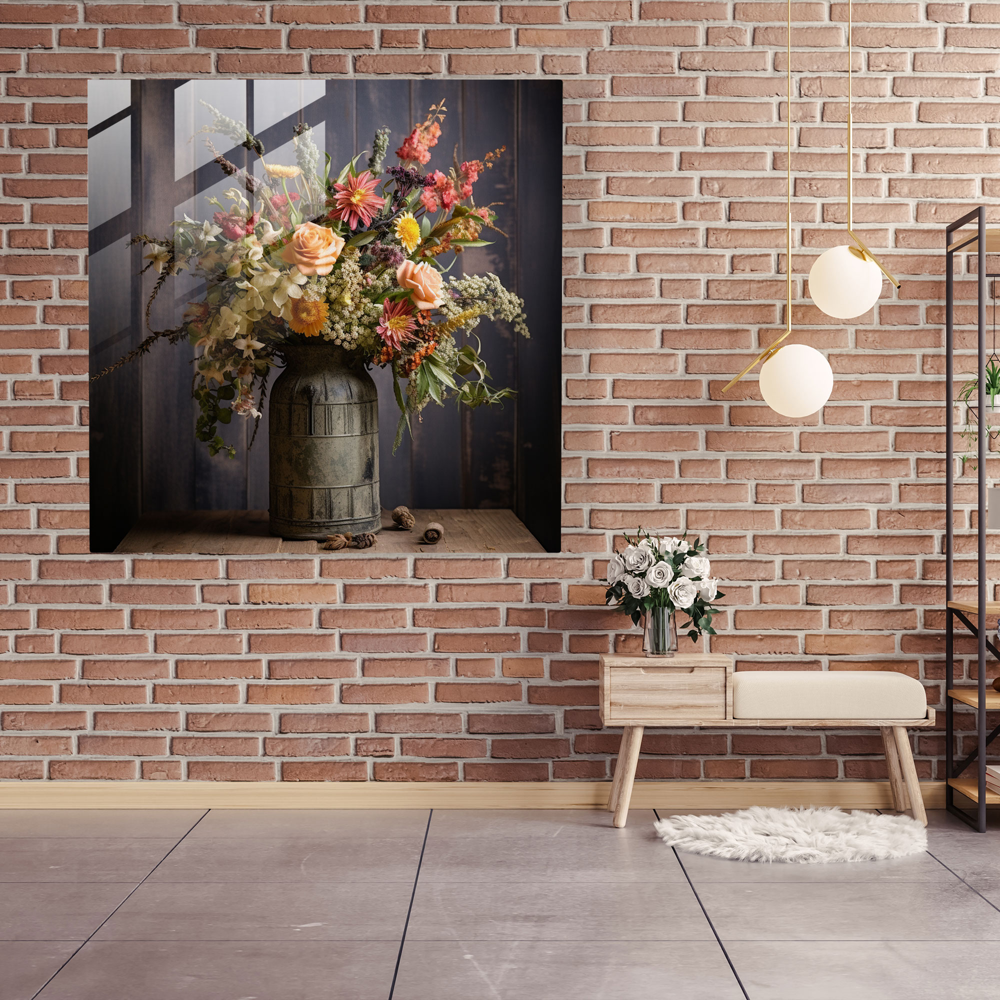 Rustic Floral Bouquet - Wildflower Arrangement - Rustic, Home Decoration, Glass Print, Wildflowers