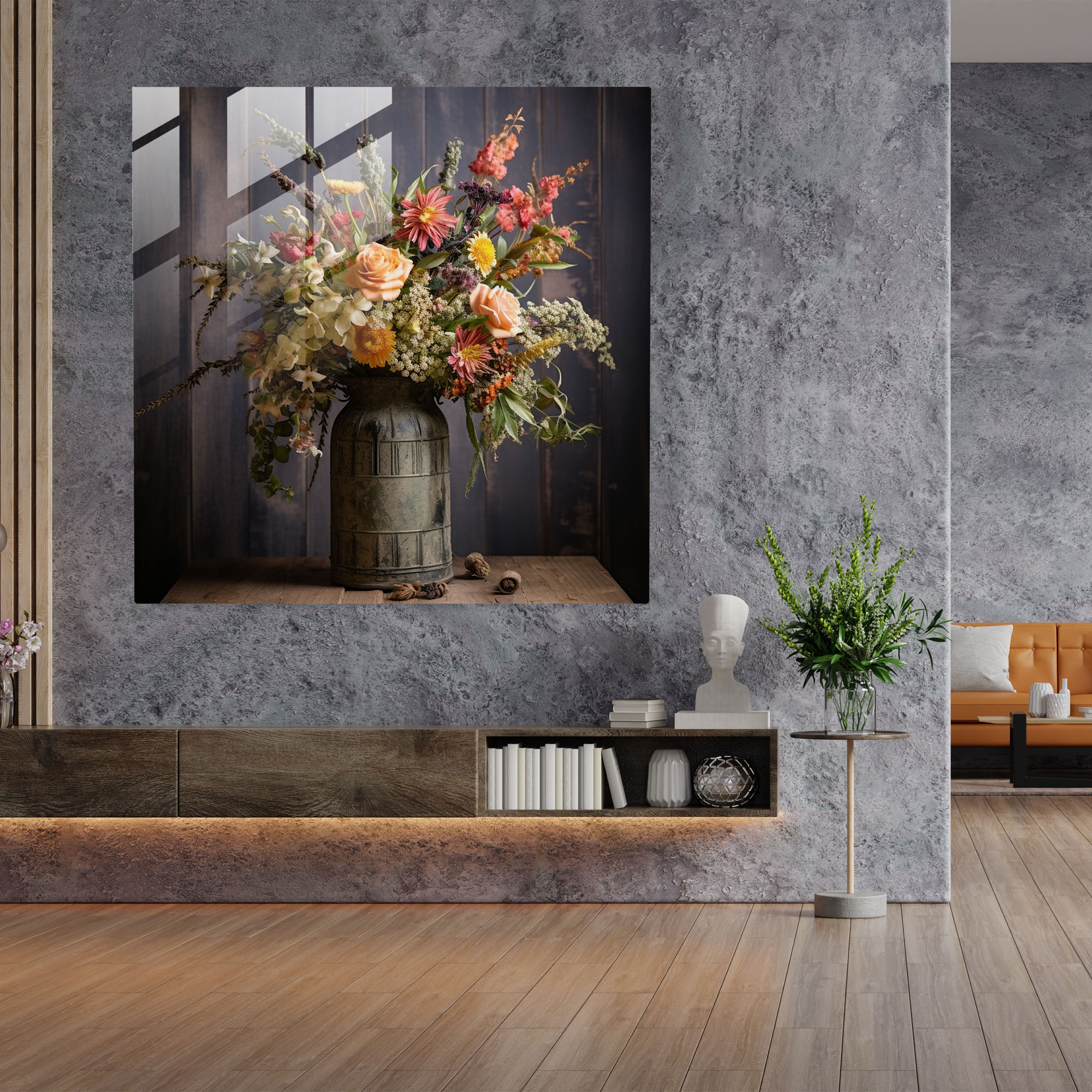 Rustic Floral Bouquet - Wildflower Arrangement - Rustic, Home Decoration, Glass Print, Wildflowers