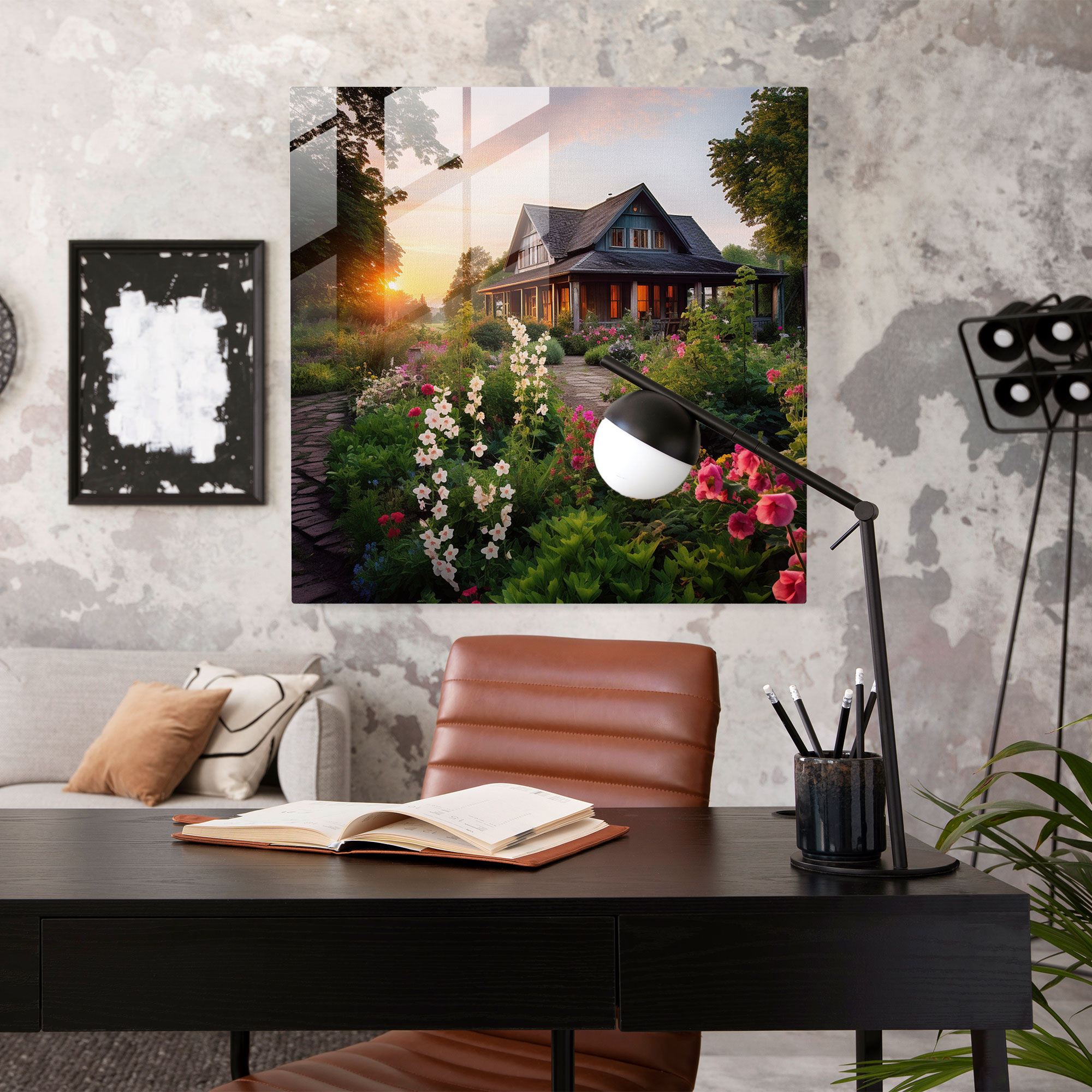 Blooming Farmhouse Glass Print - Rustic, Home Decoration, Glass Wall Art, Wall Decoration