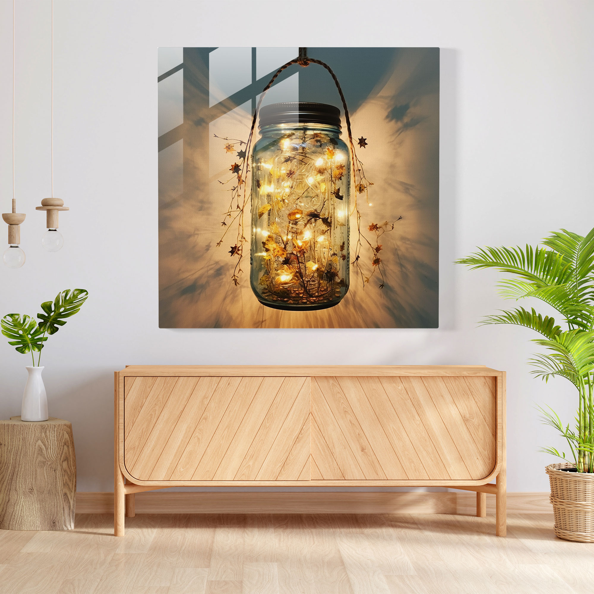 Rustic Firefly Mason Jar Sculpture Glass Print - Rustic, Glass Print, Glass Art, Mixed Media Sculpture