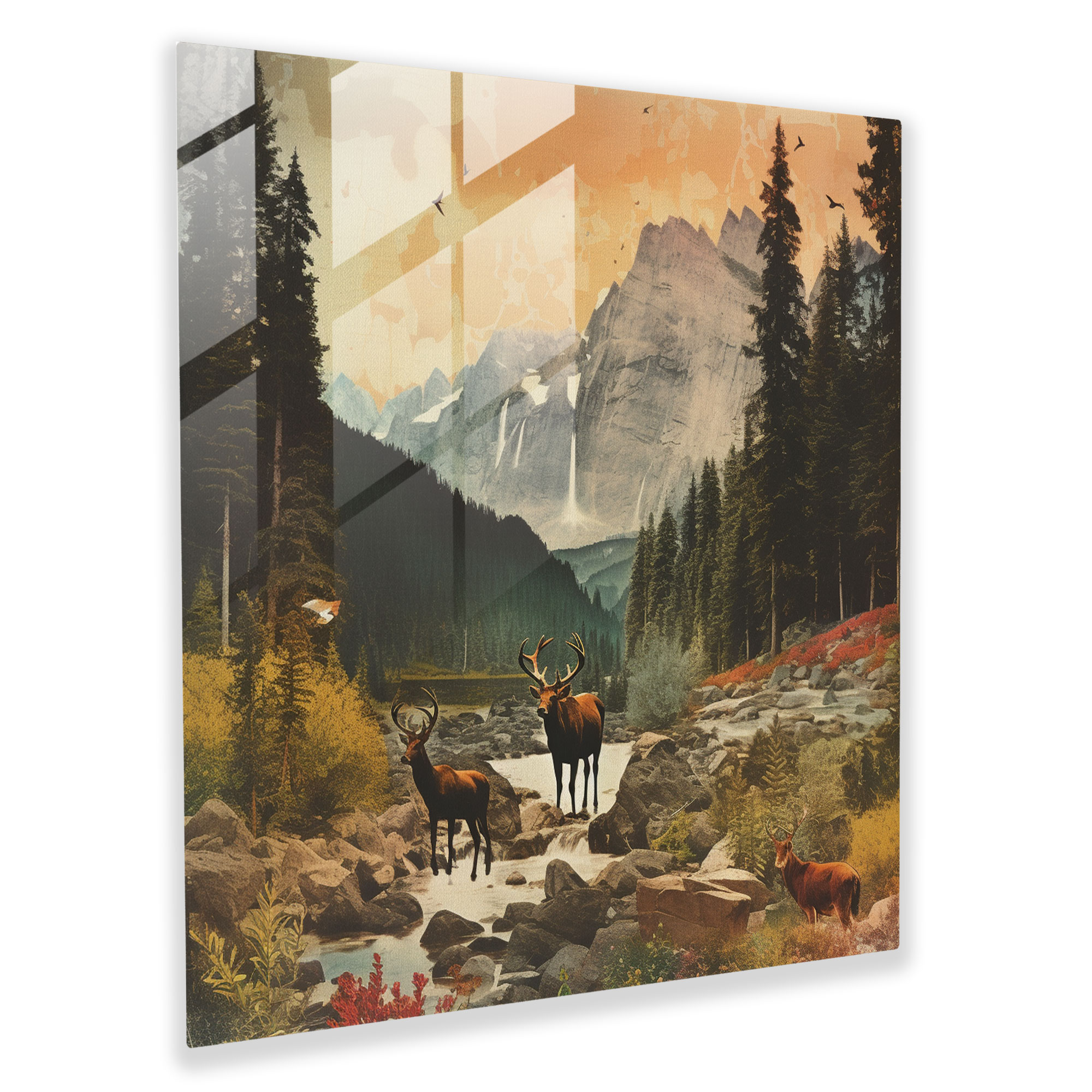 Rustic Wilderness Travel Glass Print Set - Rustic, Collage, Travel Posters, Home Decoration