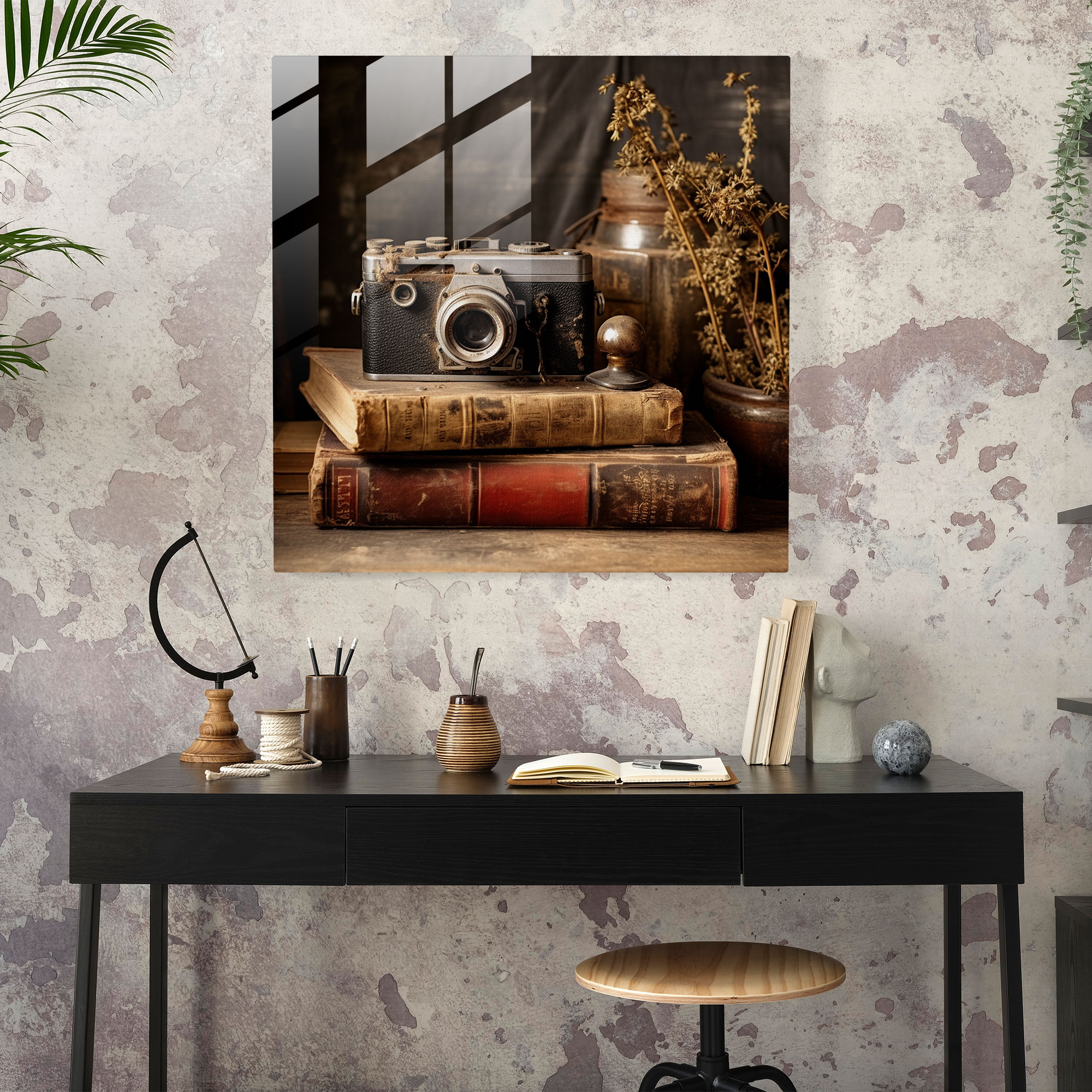 Rustic Vintage Camera Glass Print - Rustic, Glass Art, Modern Art, Rustic Antiques